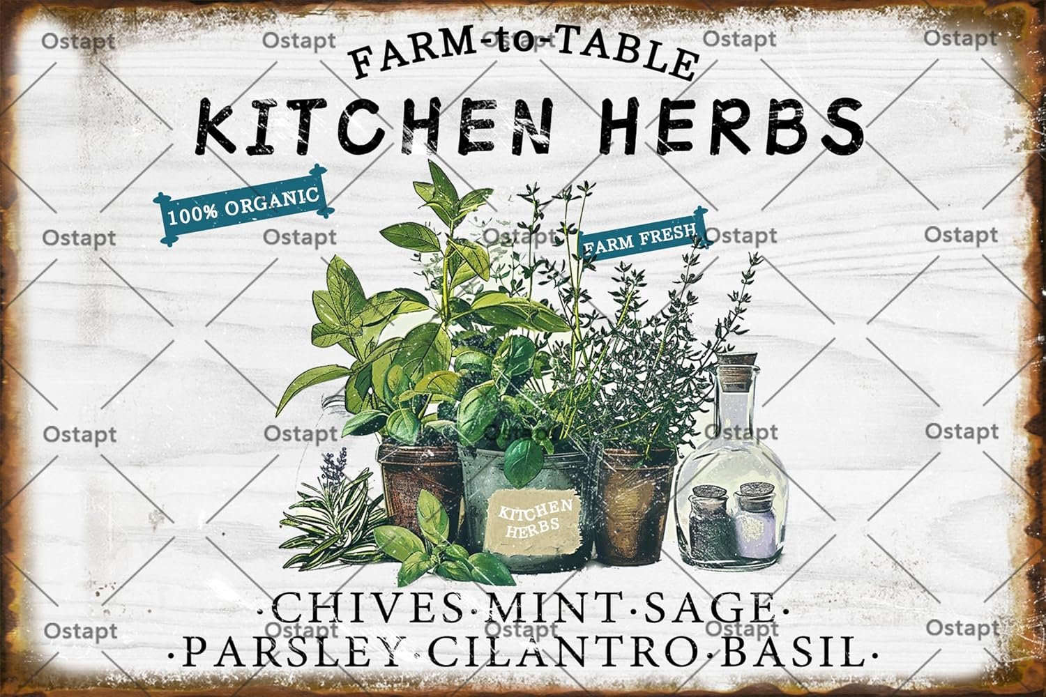 Kitchen Herbs Farm To Table Farm Fresh 100% Organic Vintage Retro Metal Tin Sign Funny Garden Poster For Home Living Room Bedroom Garden Garage Bathroom Office Cafe Bar Decor Art Decor Indoor Outdoor Metal Plaque Tin Sign 8×12 Inch