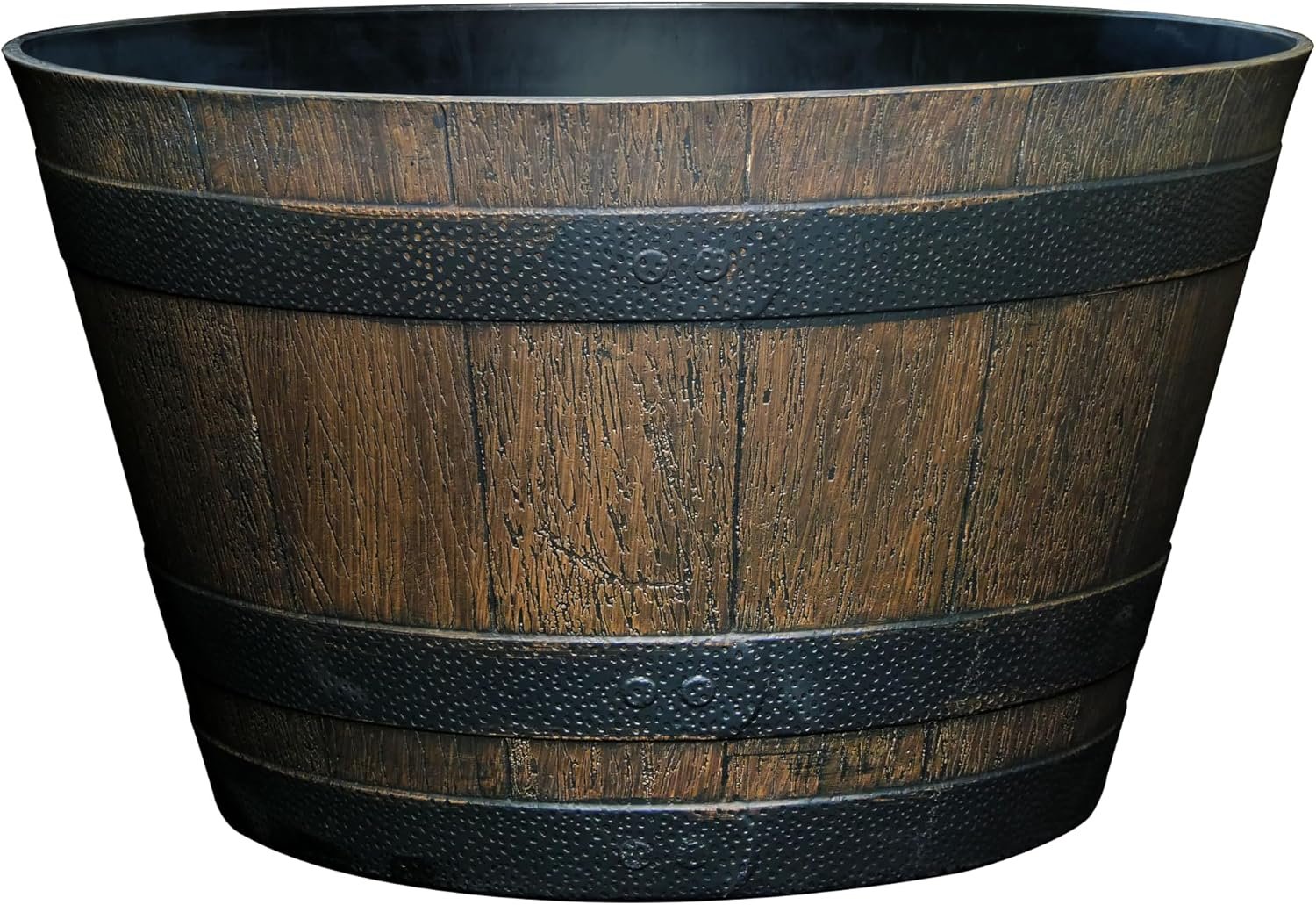 Classic Home & Garden by Growscape Whiskey Barrel Planters, Wood Finish Flower Planter Pot, Stylish Indoor & Outdoor Resin Garden Pots, Weather-Resistant Planting Pot (20.5″ Kentucky Walnut, 1- Pack)