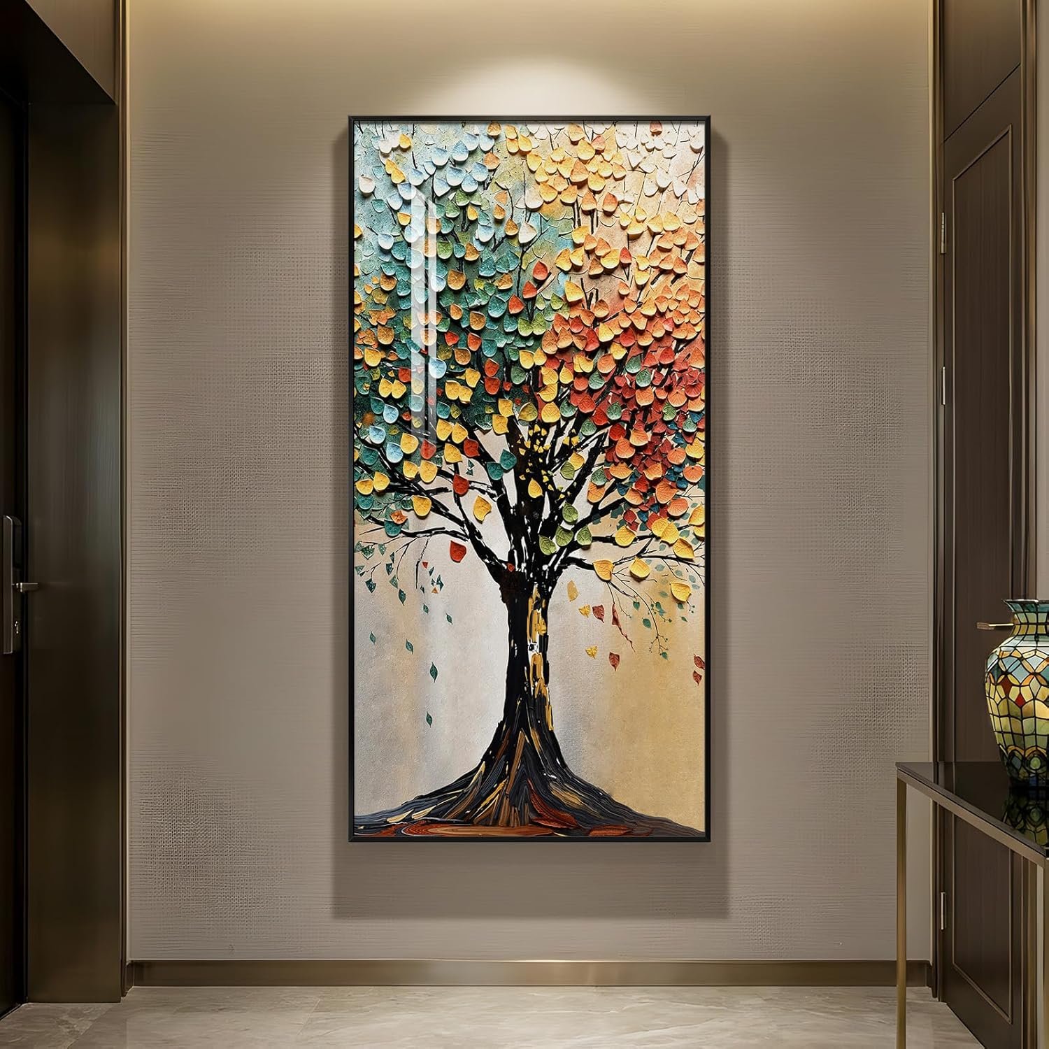 Large Framed Vertical Tree of Life Wall Art for Living Room, Modern Abstract Colorful Tree Painting Prints Artwork for Walls, Contemporary Luxury Pictures for Hallway Entryway Office Wall Decor, 30×60