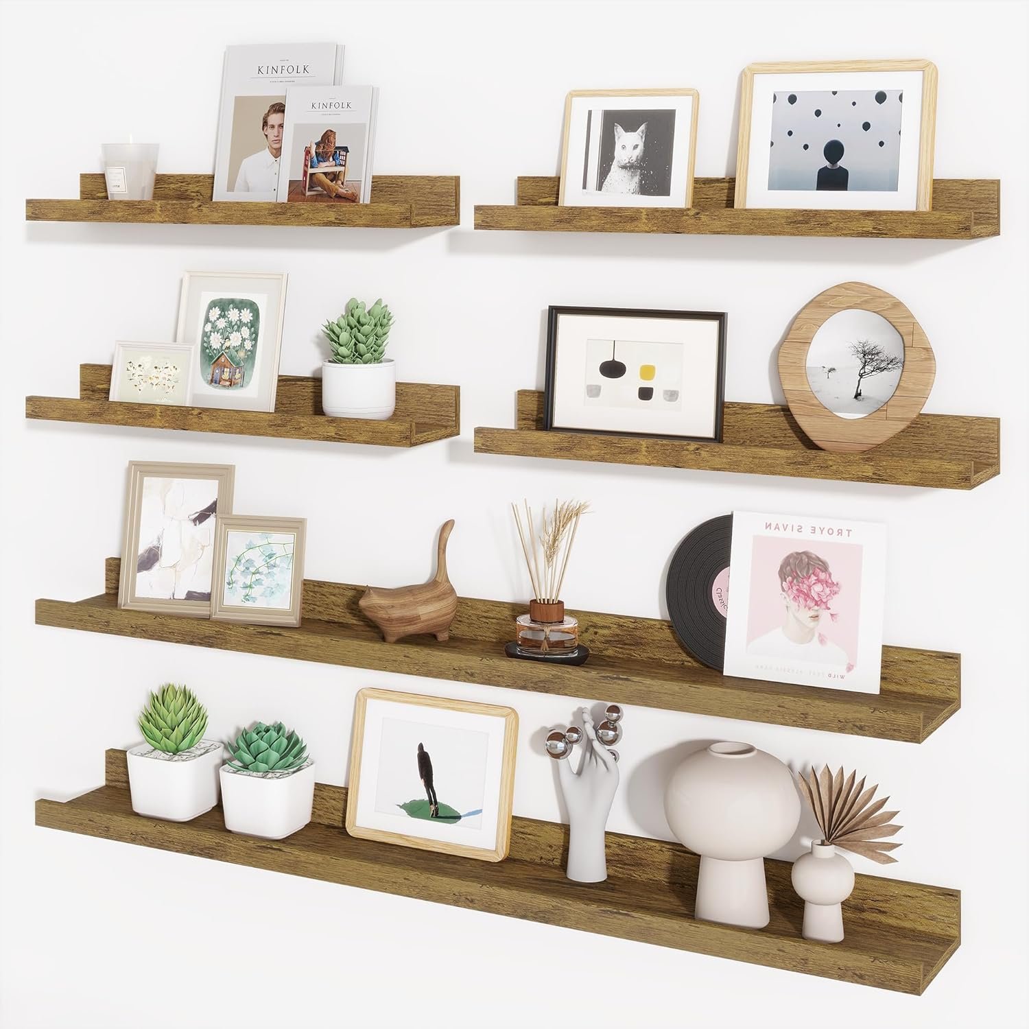 Axeman Picture Ledge Shelf, Floating Shelves for Storage Set of 6, 36 inch Floating Wall Mounted Shelves, Wall Shelves with Lip for Living Room, Bedroom, Nursery, Bathroom, Kitchen, Rustic Brown