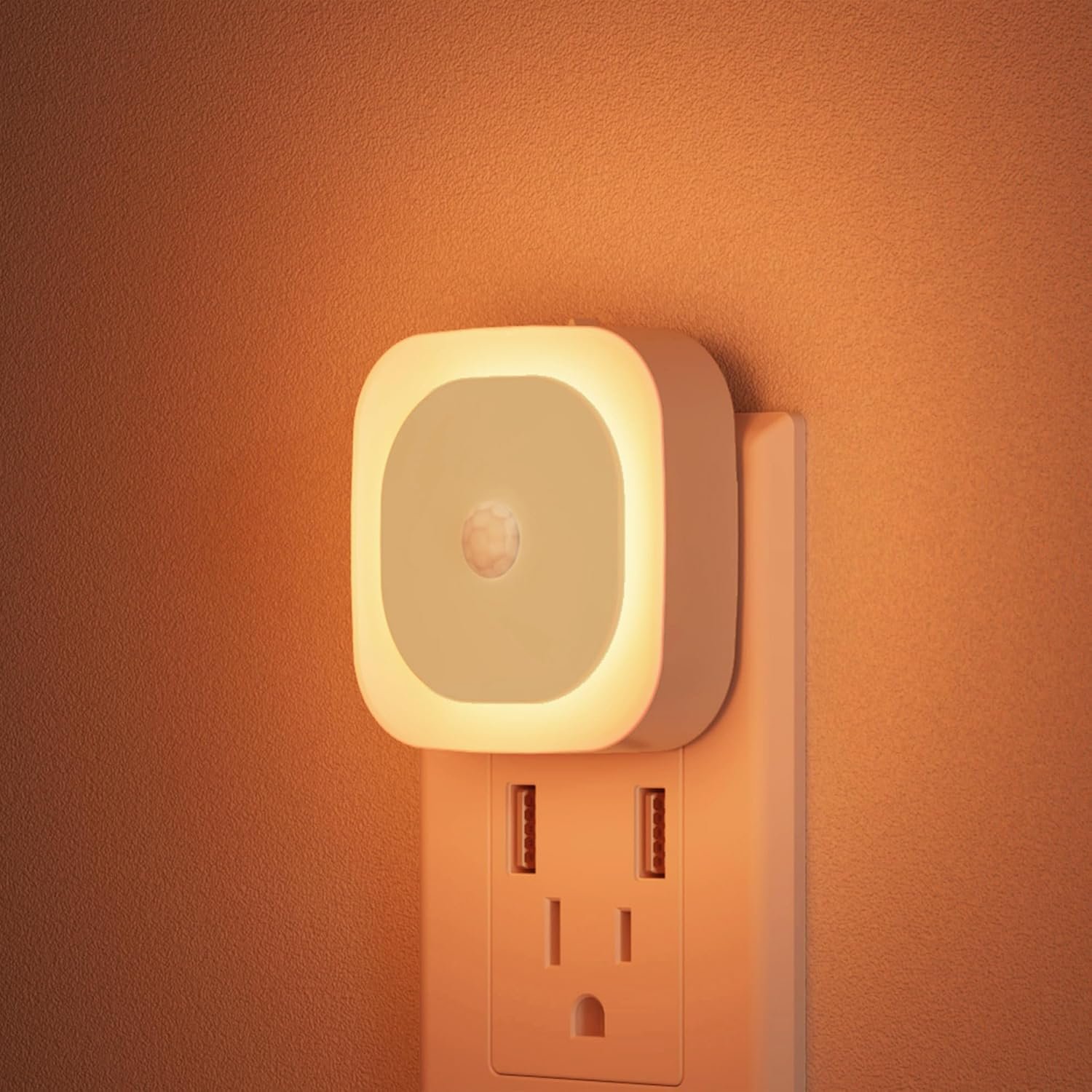 YUNLEX 2 Pack Plug in Amber Night Light with Motion Sensor & Dusk to Dawn Sensor, 3-in-1 Nightlight, Dimmable Night Lights Plug into Wall for Kids, Sleep, Bathroom, Bedroom, Father Gifts