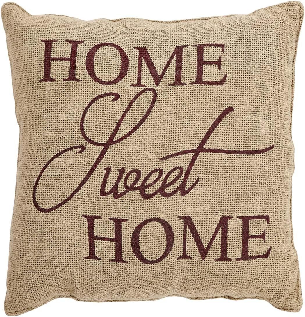 VHC Brands Farmhouse Natural Tan Text Cotton Decor Home Sweet Home Stenciled Cotton Burlap Square Pillow