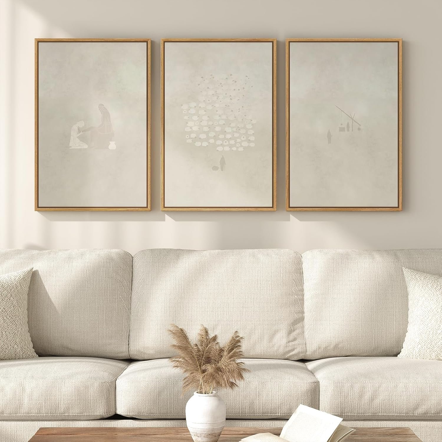 Framed Christian Wall Art Set of 3, Neutral Beige Psalm Scripture Canvas Prints, Minimalist Biblical Verse Artwork for Living Room Bedroom Office Prayer Room, 16×24 Inch
