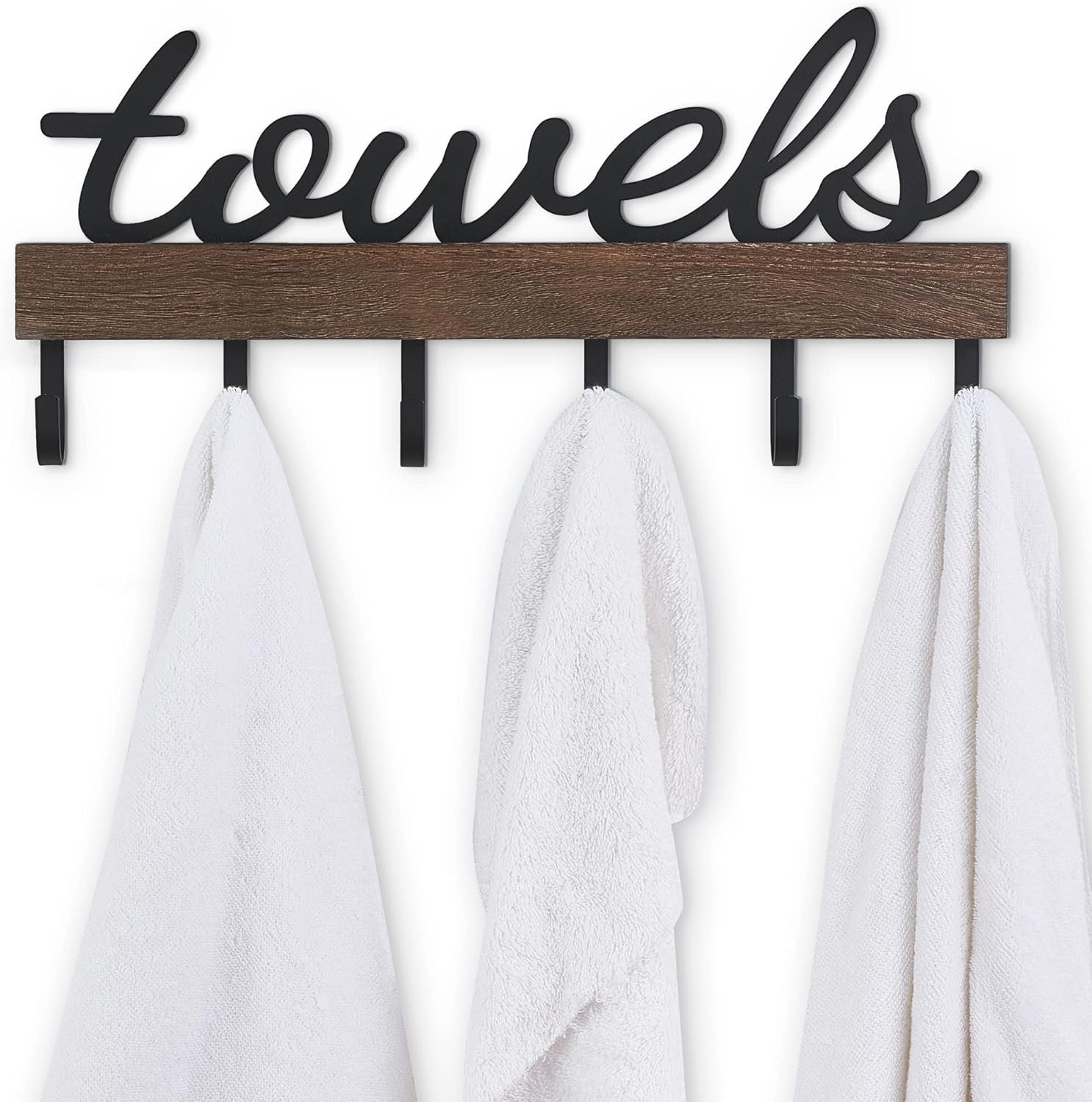 Dahey Small Towel Rack with 6 Hooks, Towel Holder Wall Mount Bathroom Organizer Rustic Farmhouse Home Decor Hanger Storage Hooks for Towel, Robe, Bag, 15″ L X 6.7″ H, Brown