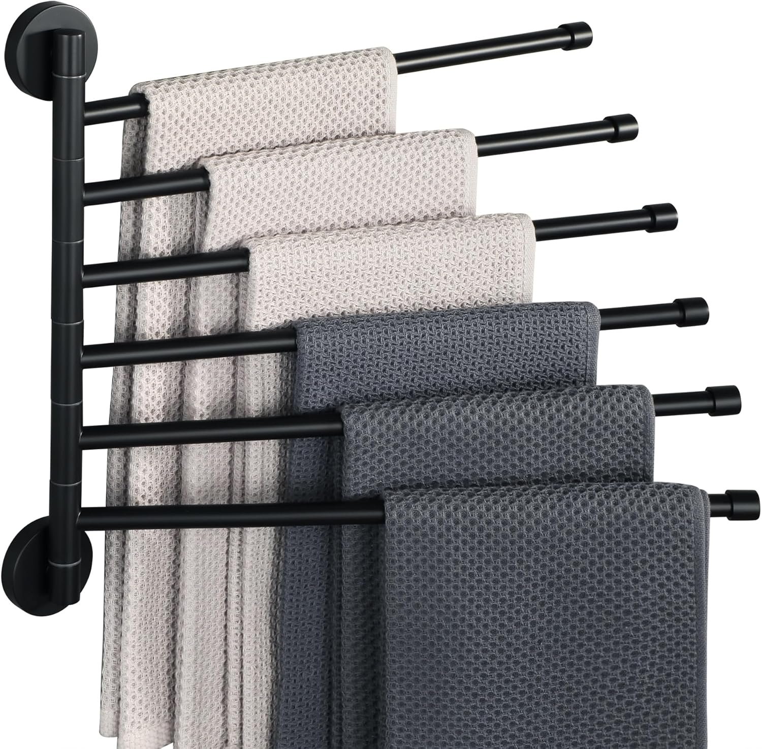 Alise Swivel Towel Rack,Folding 6 Arms Hand Towel Bars Towel Hanger for Bathroom,Wall Mount Drying Racks for Laundry,SUS304 Stainless Steel Swing Out Towel Holder Storage Space Saving,Matte Black