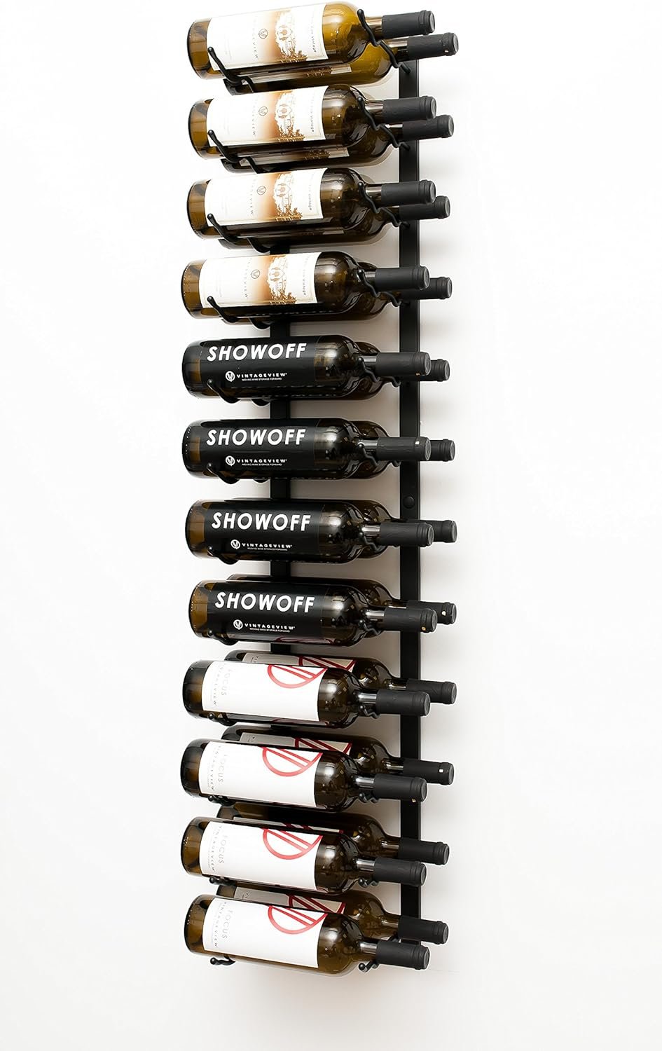 VintageView W Series Pro Wine Rack 4 – Metal Wall Mounted Wine Rack – Modern, Label Forward Wine Storage – Space Saving Wine Rack with 24 Bottle Storage Capacity (Matte Black)
