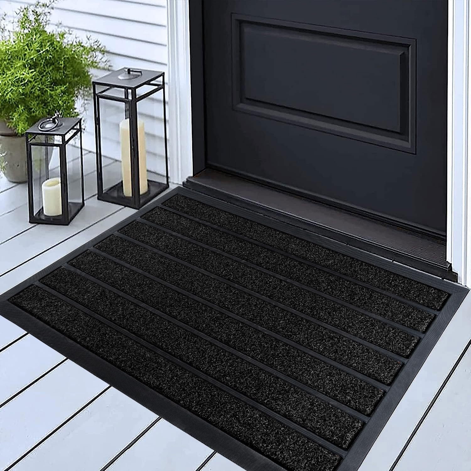 ubdyo Extra Durable Door Mat – Dirt Trapping Outdoor Welcome Mats – Non-Slip Outdoor Indoor Entrance – Low Profile Front Doormat (30″ x 17″, Bright Black)