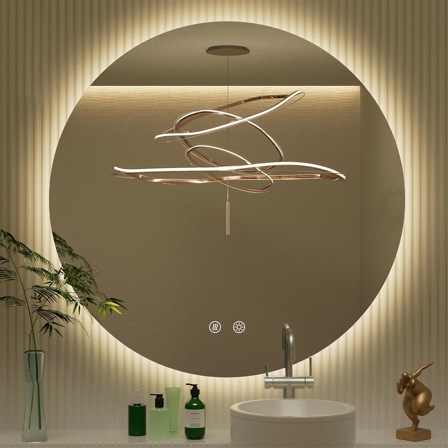 32 Inch Backlit Round LED Mirror for Bathroom with Anti-Fog | 3 Color Temp(3000K/4500K/6000K), Adjustable Brightness, Frameless 5mm HD Glass, ETL Cert‌, Idea for Vanity