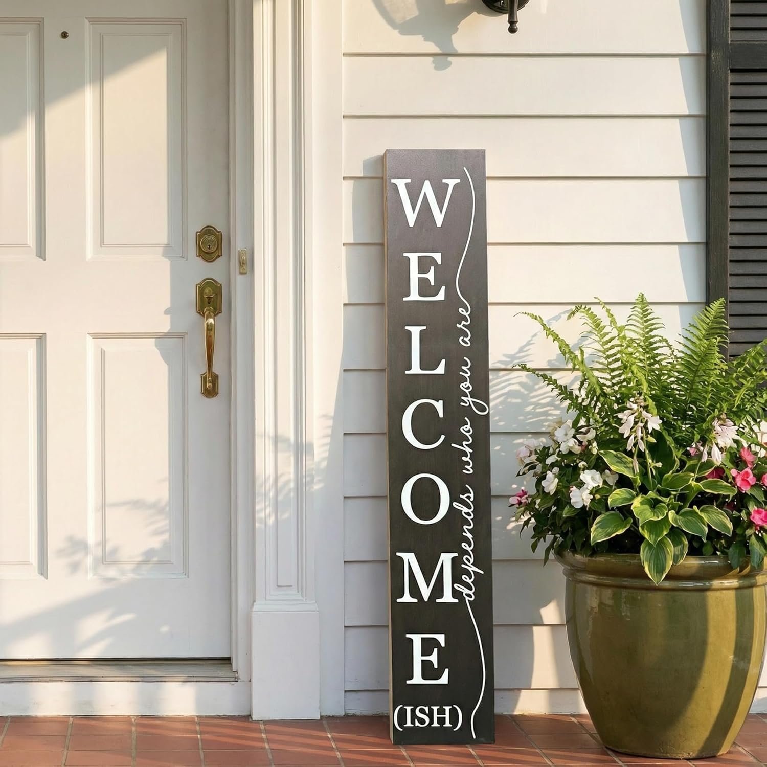 Welcome Porch Sign Decor,Hanging Wooden Door Sign,Rustic Porch Standing Decorative Signs,Vertical Plaques for Front Door,Farmhouse Outdoor Indoor Welcome Sign 47.2″H（Black）