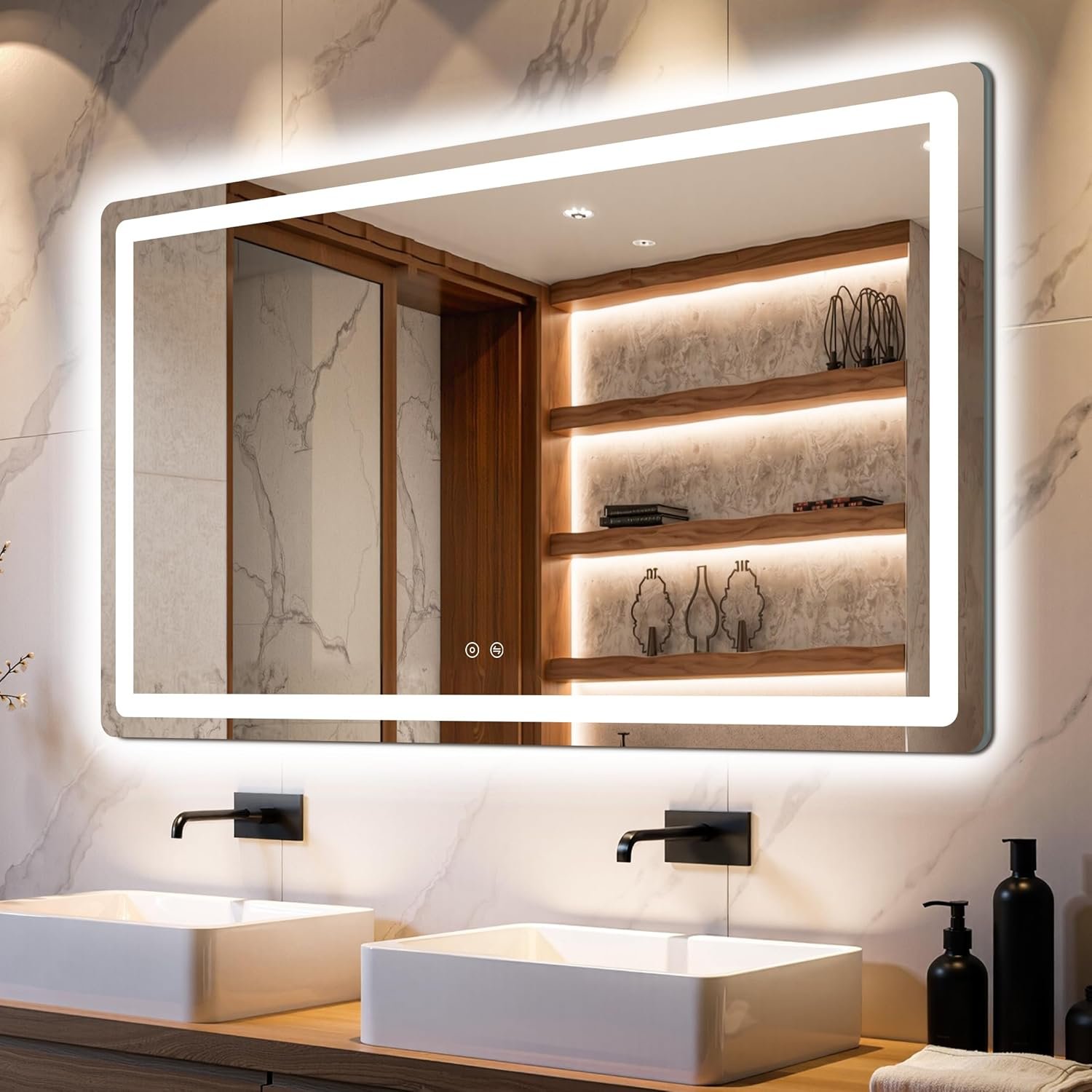 Delma LED Bathroom Mirror with Lights, 30×50 Vanity Mirror for Bathroom Wall, Anti-Fog, Dimmable, Front Lit & Backlit, Memory Function, Shatterproof Tempered Glass, 3 Color Modes(Horizontal/Vertical)
