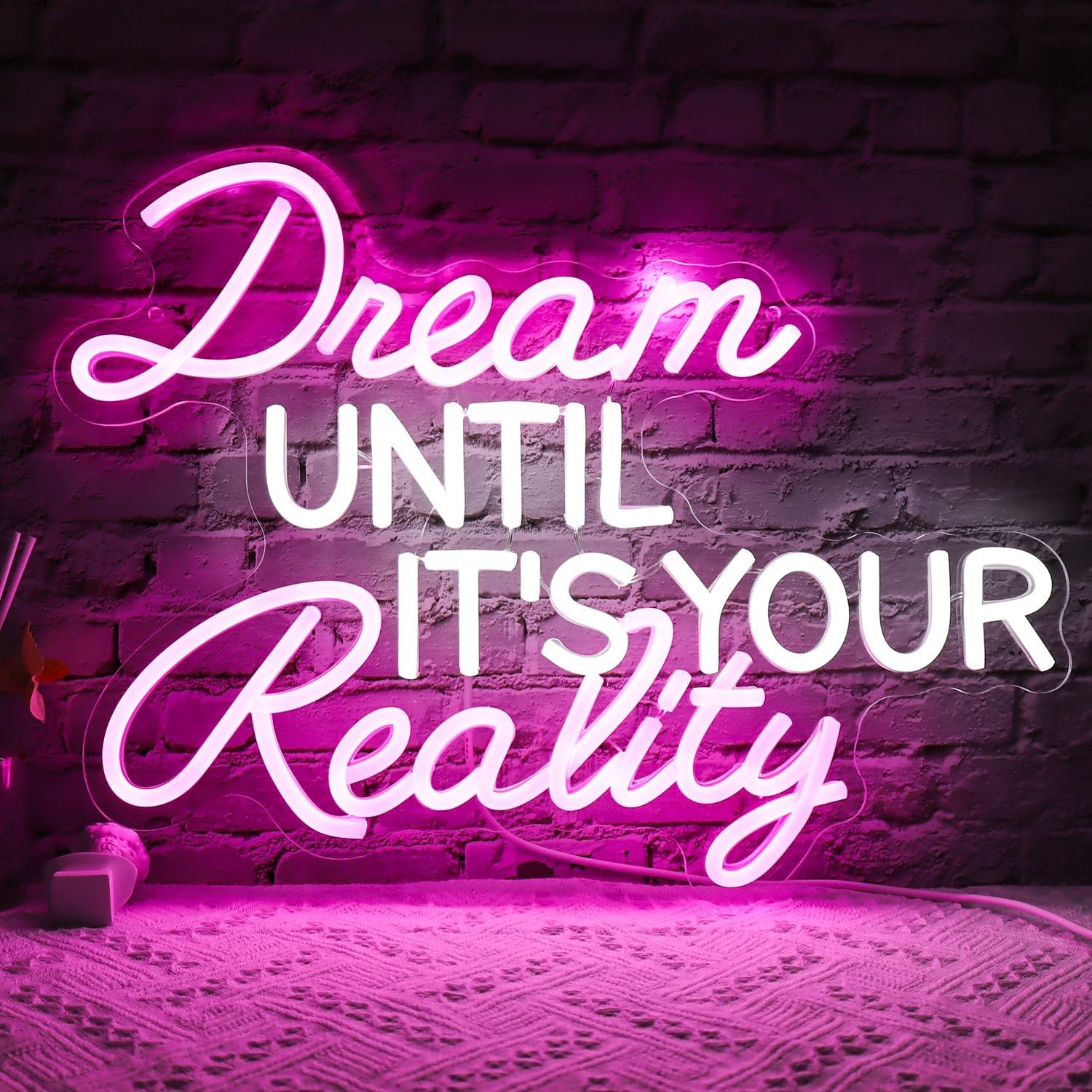 Dream Until Its Your Reality LED Neon Light,Pink Neon Sign，Bedroom, study, classroom and office decoration.16.9×12.6in 5V USB Decor,