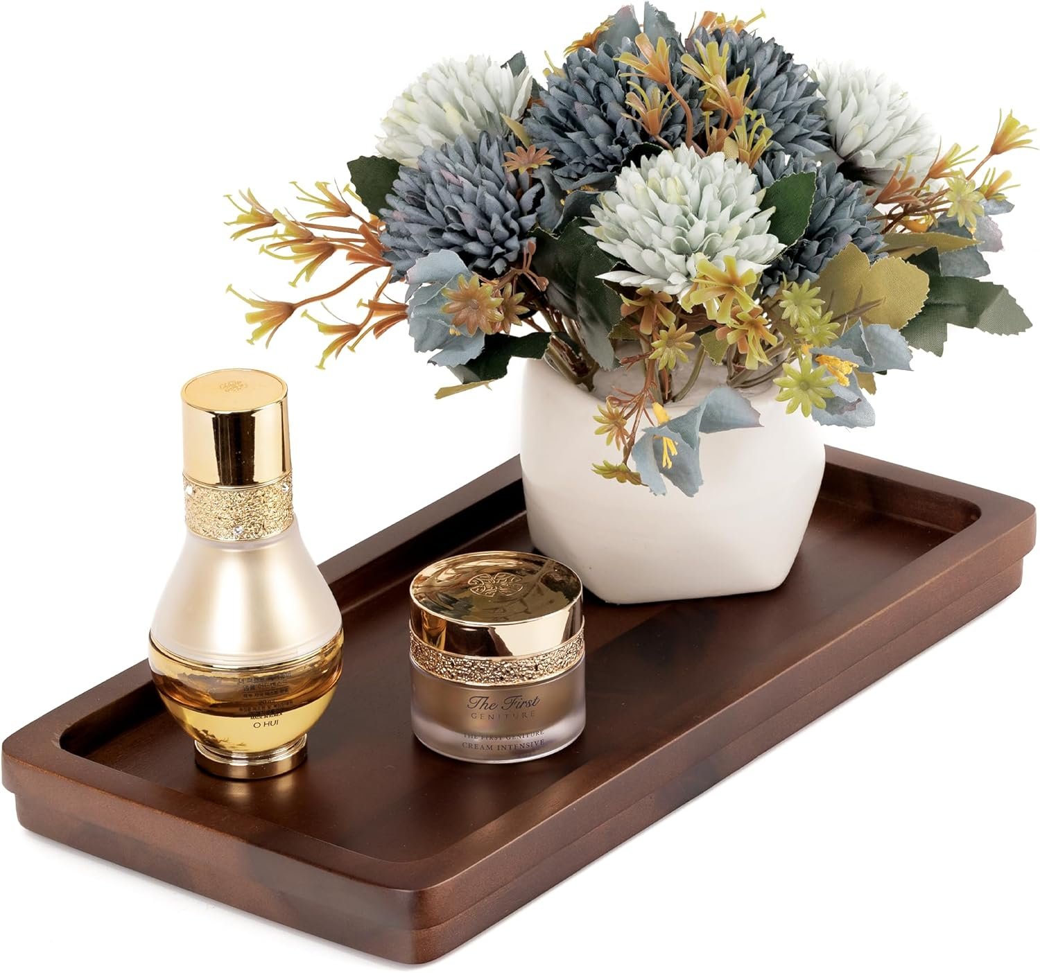 Bathroom Vanity Tray 11.8×5.9in of Acacia Wood – Elegant Organizer for Cosmetics, Jewelry, Perfume, Candle, Key – Premium Wood Tray for Bathroom, Kitchen, Countertop, Toilet Tank, Sink (Dark Brown)