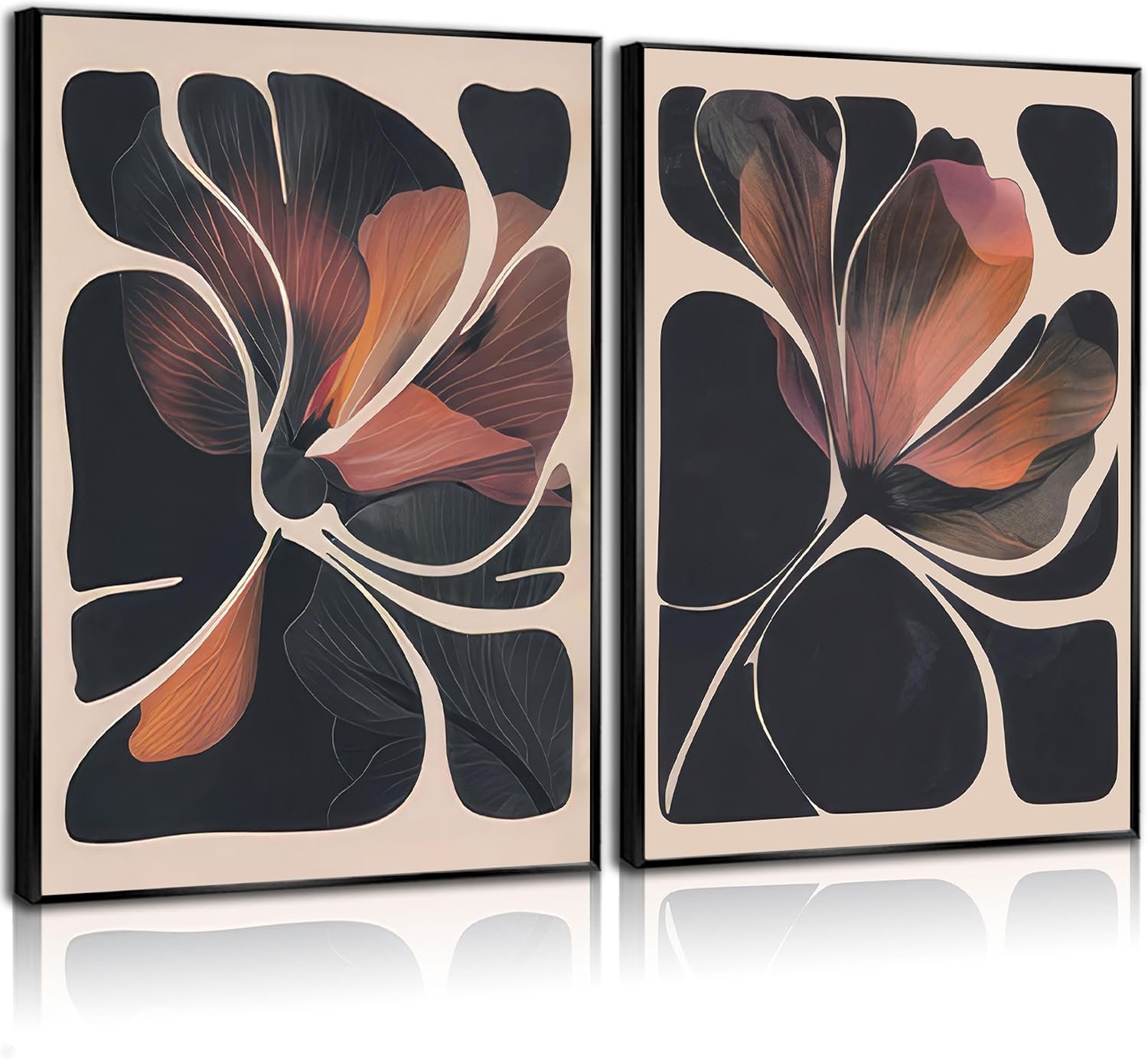 2Pcs Abstract Botanical Floral Canvas Wall Art Pictures Modern Flower Posters Prints Nordic Wall Decoration for Living Room Bedroom Bathroom Office 12x16in Unframed