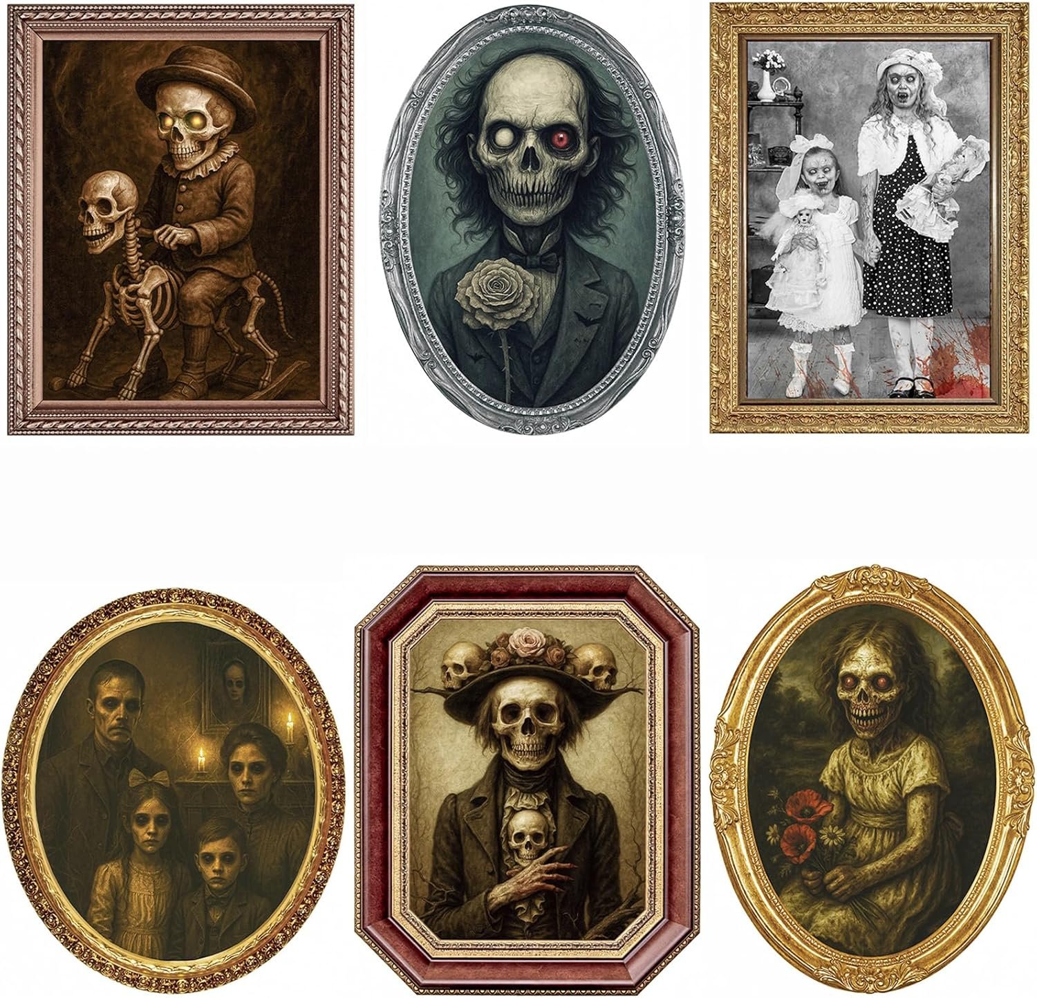 Halloween Decorations Indoor Scary Wall Decor, 6Pack 3D Changing Face Moving Picture Frames Portrait, Gothic Horror Poster Castle Haunted House Mansion Decor Decoration Party Supplies