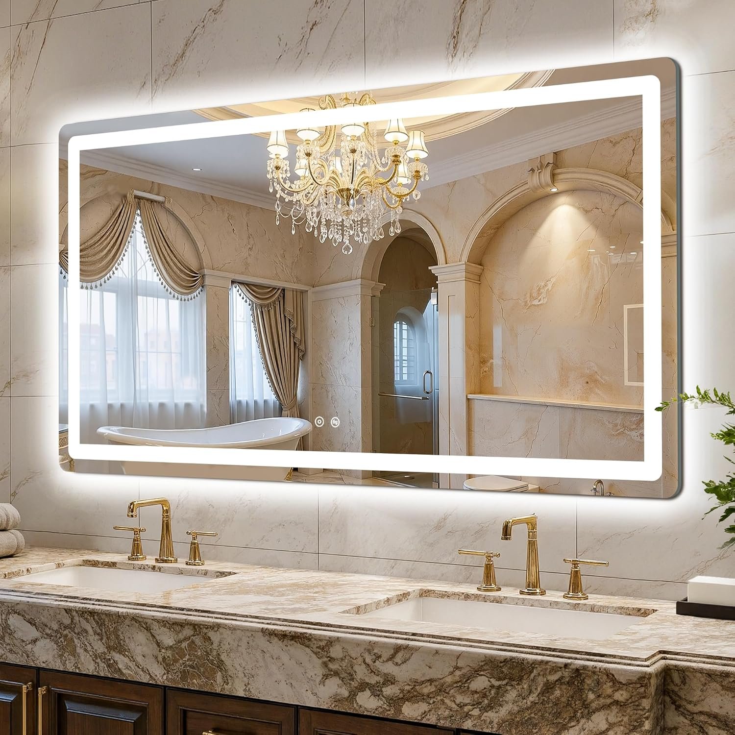LED Bathroom Mirror, 55″x30″ Bathroom Vanity Mirror with Lights for Wall, Smart Anti-Fog, Stepless Dimmable with 3 Color Mode, Backlit + Front Lit, Memory Function, ETL Listed