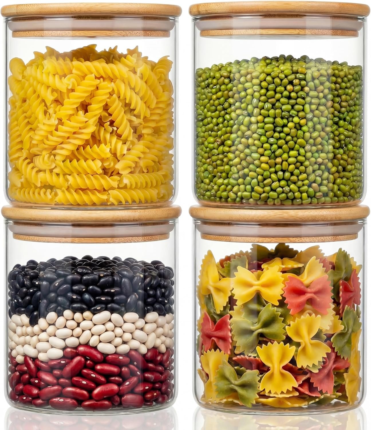 HomArtist 21oz – 4 Pack Glass Jars with Bamboo Lids, Glass Food Storage Containers with Airtight Lids, Air Tight Pantry Storage Containers for Coffee, Sugar, Spice, Meal Prep Jars for Salad & Fruit
