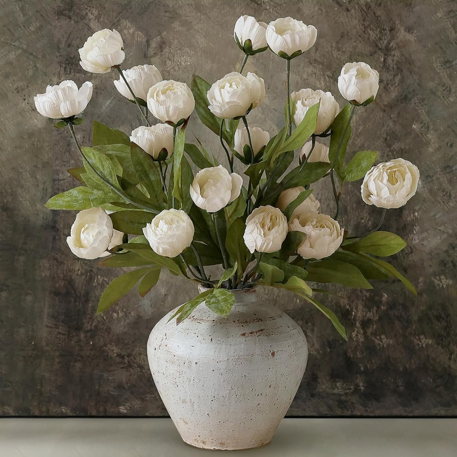 VIERENA 6 Pcs Faux Silk Peony Artificial Flowers for Vase -27″, Bulk Fake Peonies Branches with Stems for DIY Bouquet Centerpieces Wedding Fillers Arrangements Shower Decorations (Cream)