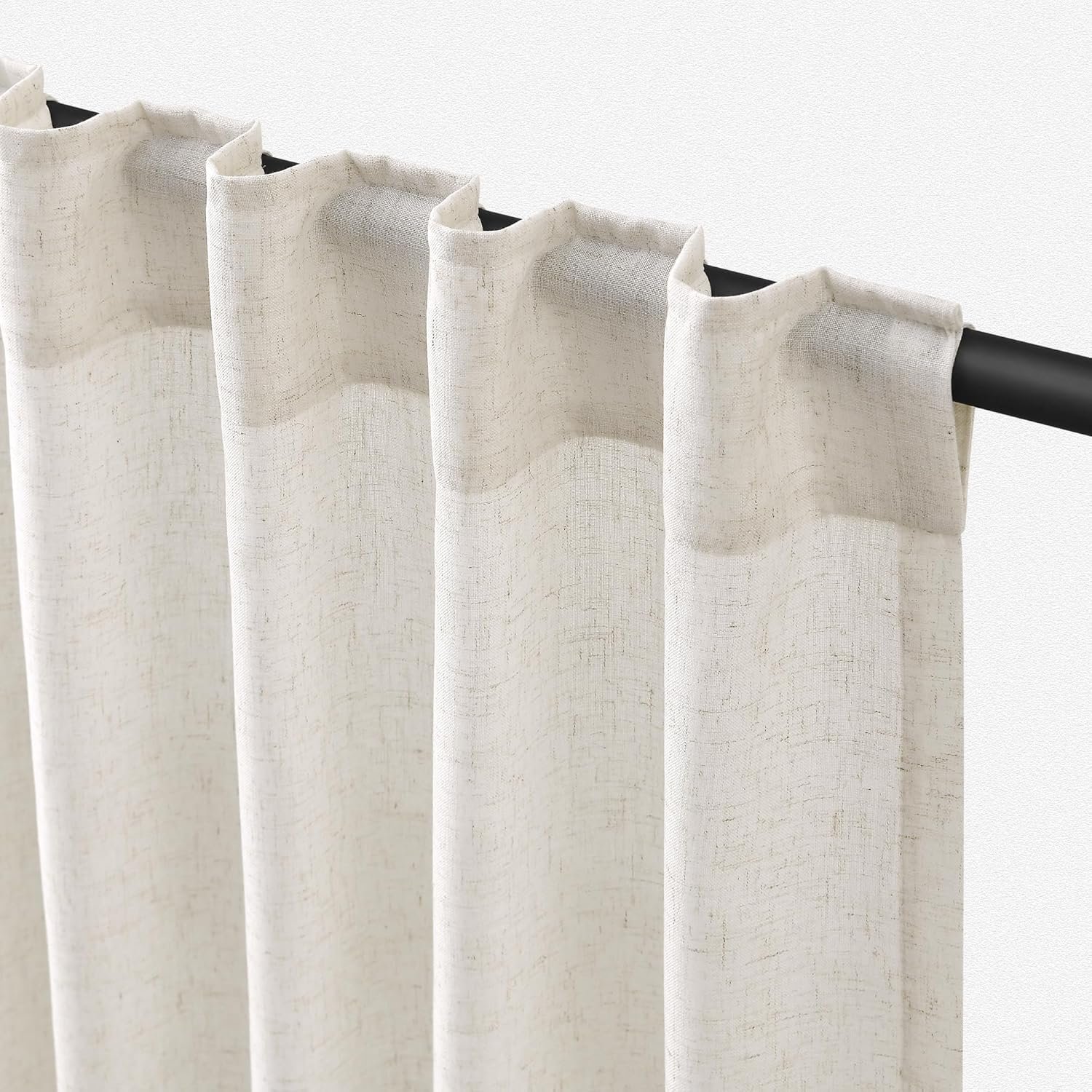 Natural Linen Curtains 84 Inch Length for Living Room 2 Panel Pocket Drape Light Filtering Semi Sheer Cream Country Rustic Farmhouse Boho Curtain Bedroom Pinch Pleated Look Ivory Color Back Tab