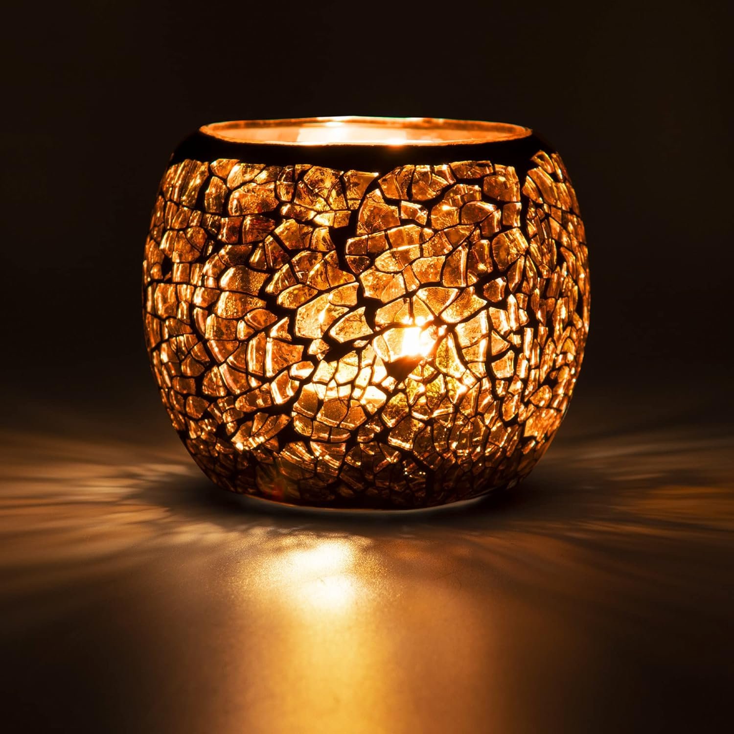 Scented Candle Holder Mosaic Glass Tea Light Holder,Handmade Romantic Glass Tealight Candle Holder for Aromatherapy,Party Décor(NO Candles),Also Used as Vase,Pen Holder,Potted Plants Bowl (Amber)