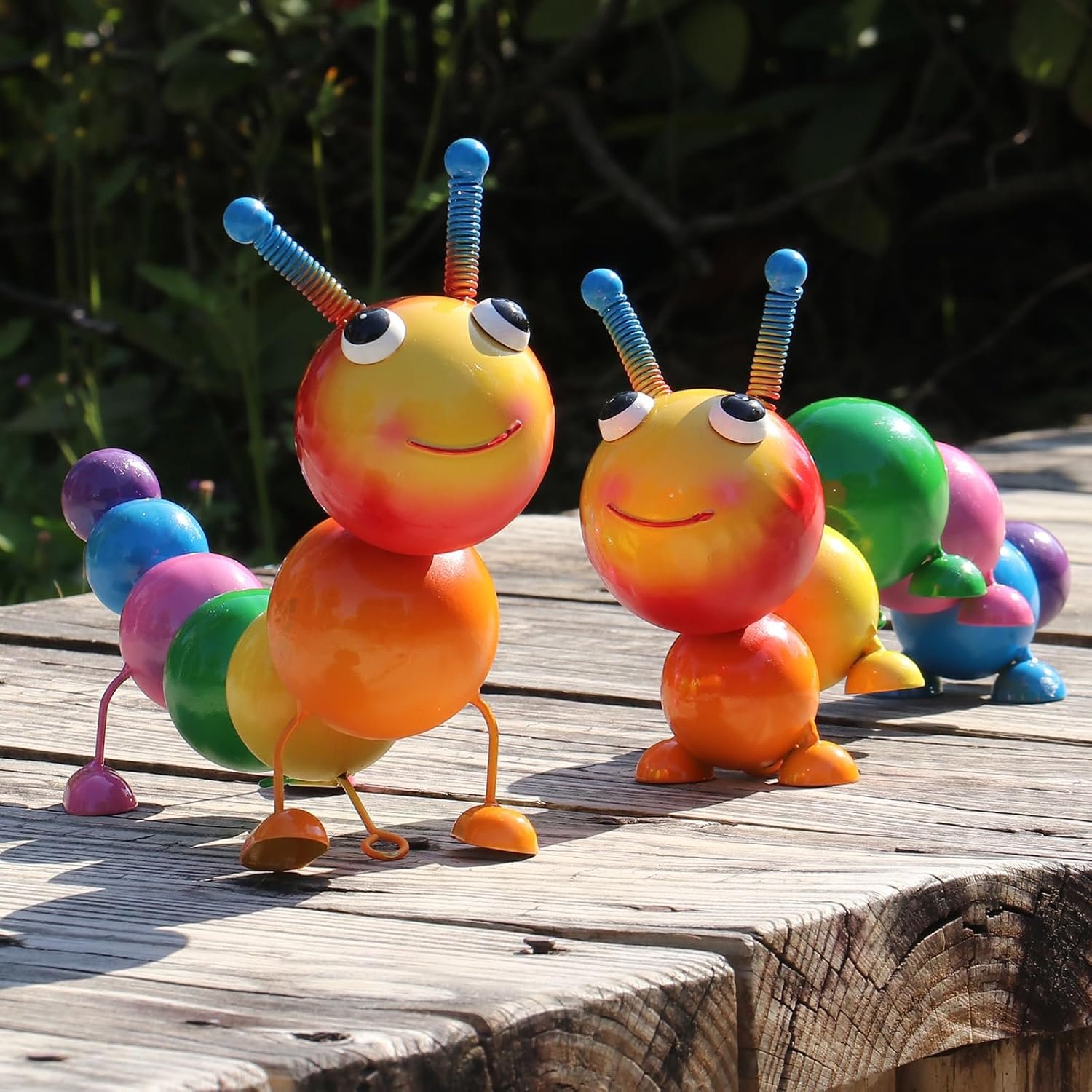 Cruis Cuka Metal Caterpillar Statue Yard Art Garden Decor for Outside Patio Lawn Ornaments Fence Decorations Gift for Family,Friends,Garden Lovers – Set of 2(Colorful)