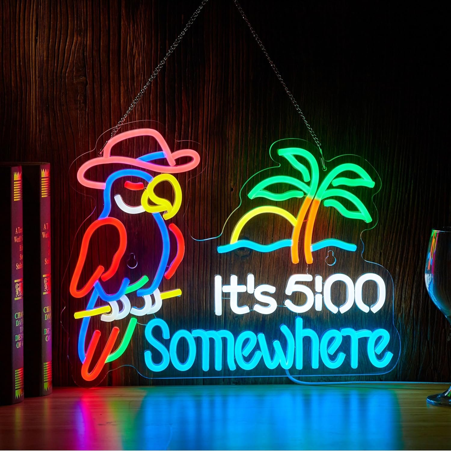 Parrot Its 5 00 O’clock Some Where Neon Sign for Wall Decor USB Powered Five Oclock Dimmable Bar Beer LED Light Man Cave