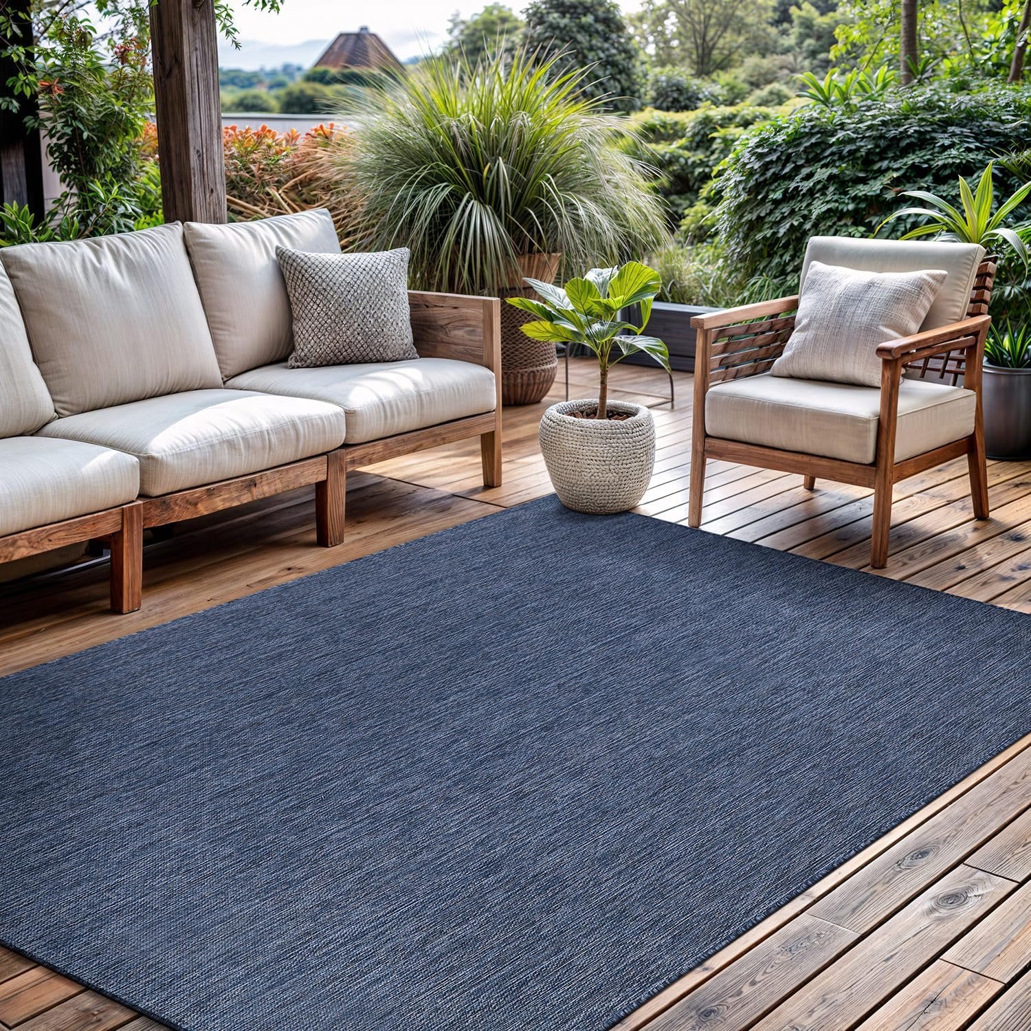 CAMILSON Outdoor Rug 8×10 Modern Area Rugs for Indoor and Outdoor Patios and Porches – Waterproof, Washable, Non-Shedding, Easy-to-Clean Outside Carpet (8 x 10, Solid – Navy Blue)