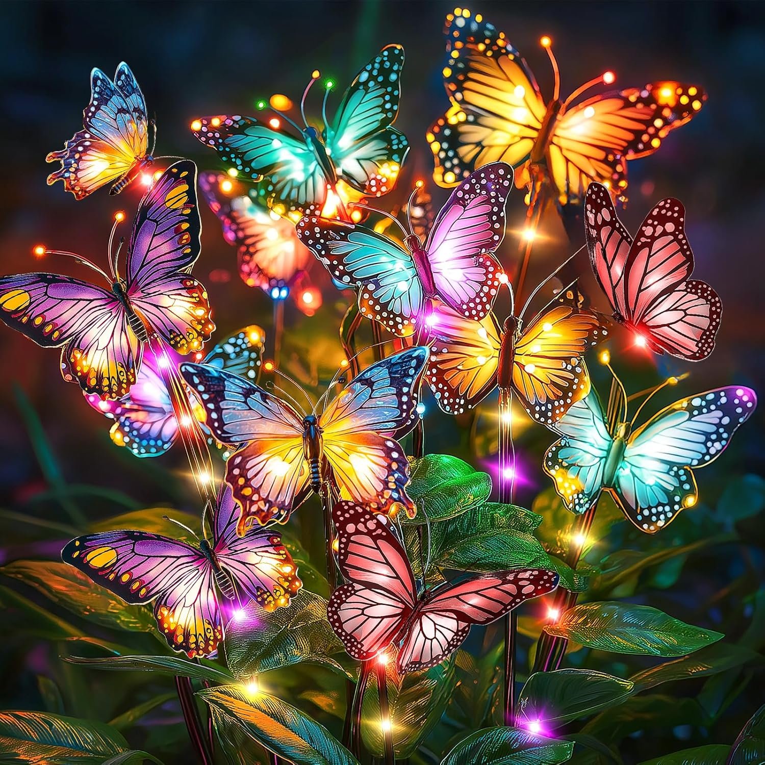 Solar Lights Outdoor Garden Decor: 2 Pack 34 Silk Butterflies with 44 Color-Changing LEDs – Auto On/Off 12H Magical Lighting IP65 Waterproof for Yard Patio Pathway – Unique Gifts for Mom Grandma