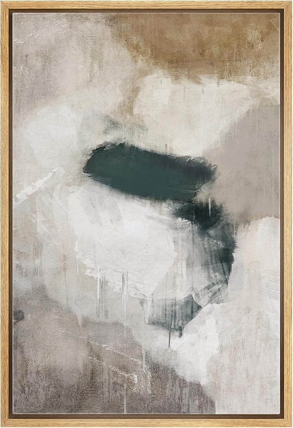 SIGNWIN Framed Canvas Print Wall Art Modern Abstract Obscure Horizon Brushstroke Illustrations Modern Art Minimal Relax/Calm Duotone Dark for Living Room, Bedroom, Office – 24″x36″ Natural
