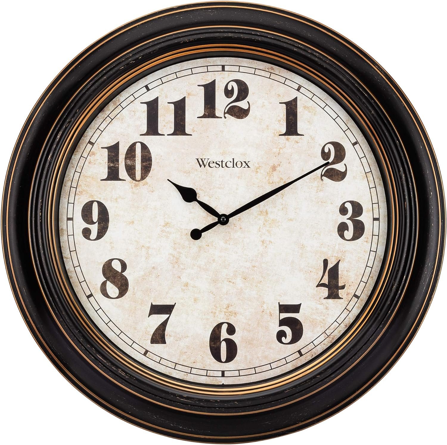 Westclox Traditional Large Wall Clock – Battery-Operated 24-Inch Vintage Distressed Dial, Metal Hands, Glass Lens, Quartz Accuracy (Black-Brown, 24-Inch)