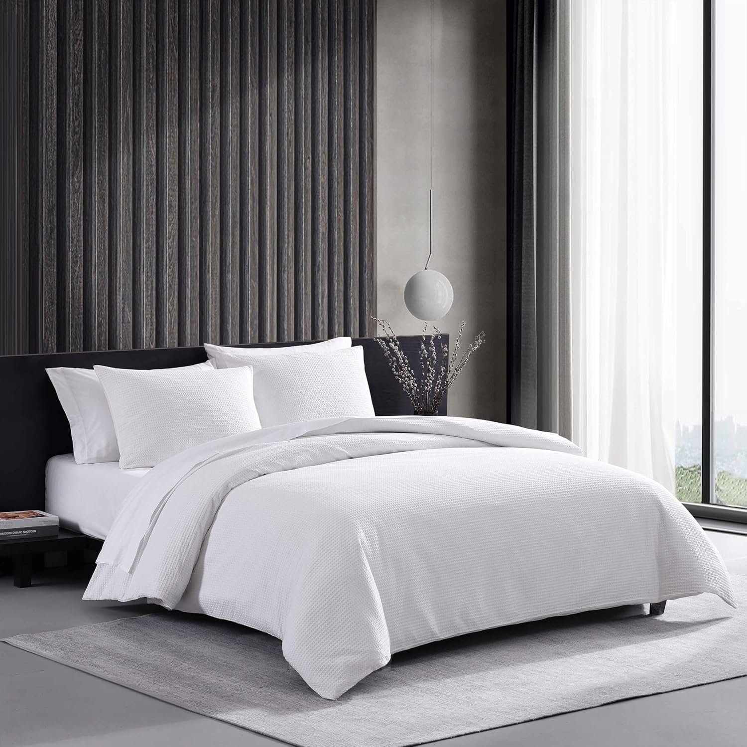 Vera Wang – Queen Comforter Set, Luxury Cotton Bedding with Matching Shams, Medium Weight & Ideal for All Seasons (Waffle Pique Queen, White)
