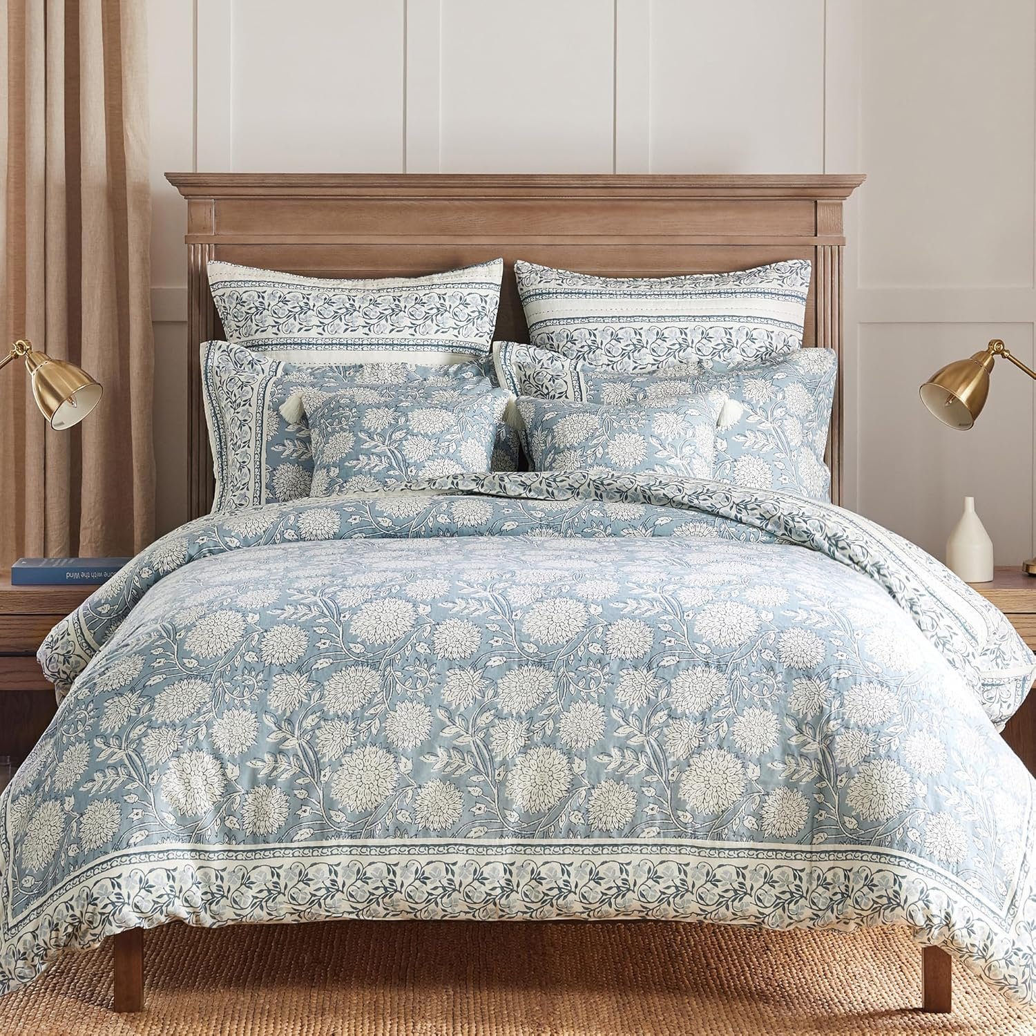 Levtex Home Adare Blue Reversible King Duvet Cover Set (106x94in) with 2 Pillowcases (36x20in) – Floral Bedding – Blue and White – Cotton King Size Duvet Cover Set – Soft, Pre-Washed