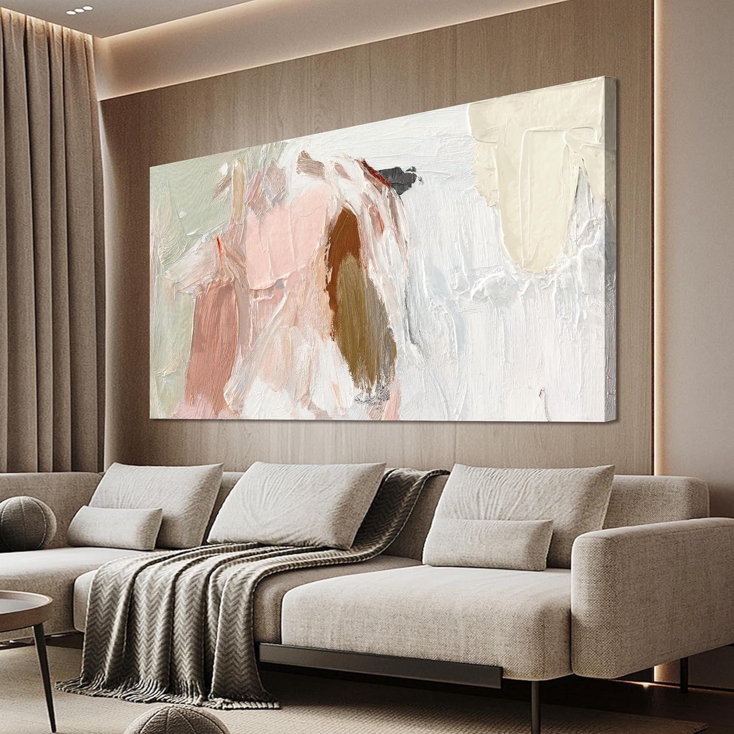 Canvas Wall Art Decor Large Wall Art Pictures For Living Room Pink and White Wall Art Decor Abstract Art Work Wall Decoration Abstract Wall Art Prints for Bedroom Office Kitchen Wall Decor 29″ x 58”