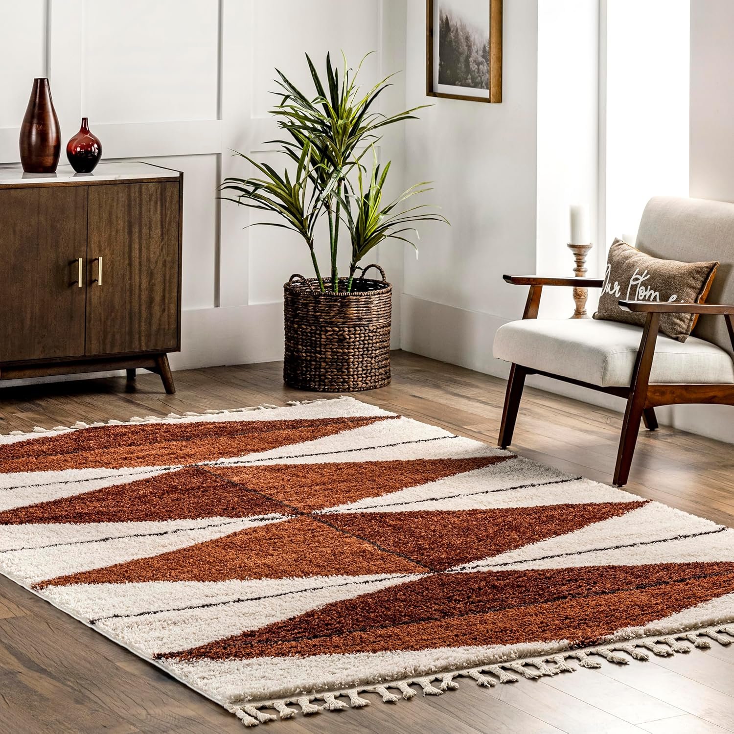 nuLOOM Kali Rust/Ivory, 4′ x 6′, Tribal Abstract, Shag, Soft and Plush, High Traffic, Stain Resistant, Easy Clean, Durable Area Rug for Bedroom, Living Room, Dining Space, Den, Foyer, Entryway