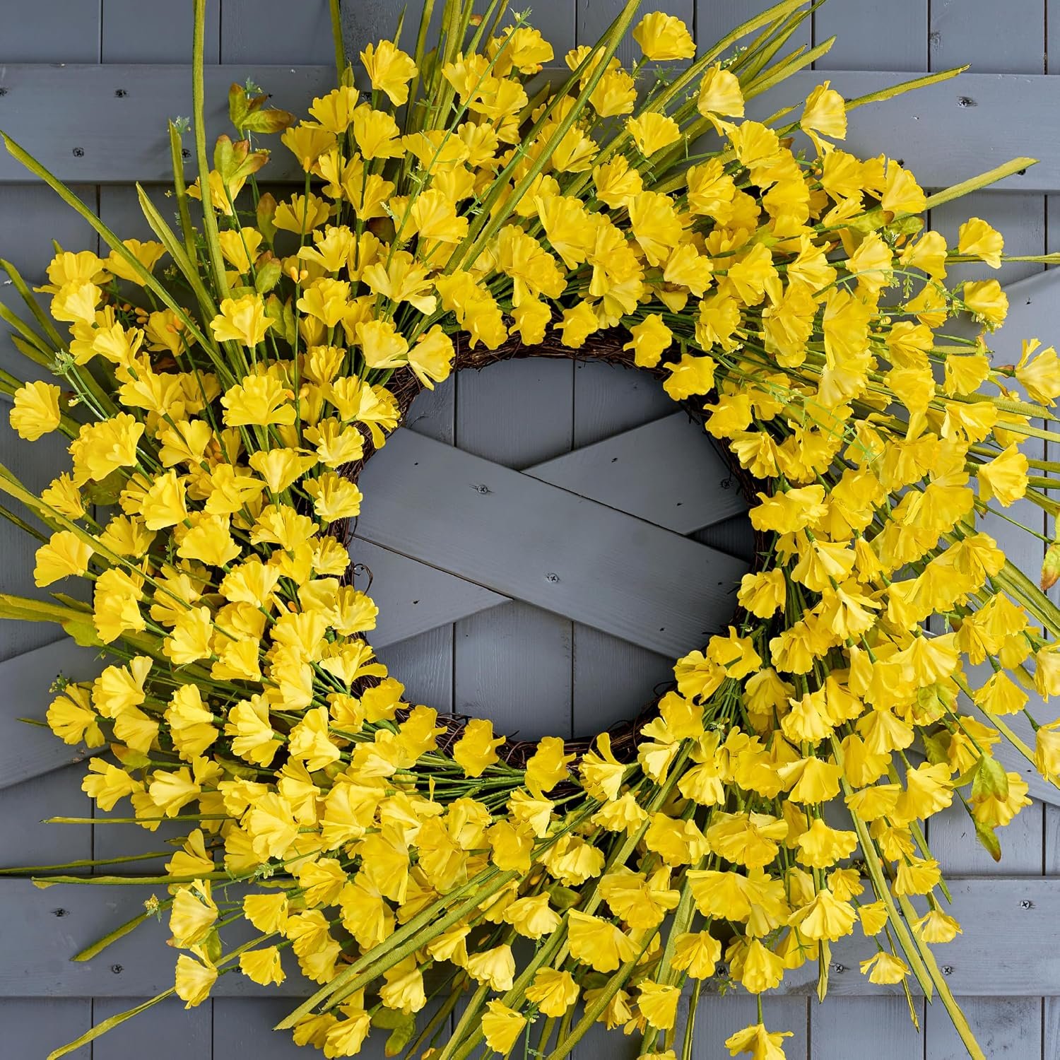 Zjlmit Artificial Spring Wreaths for Front Door 24 inch Spring Wreath Yellow Summer Wreath with Yellow Flowers Berries for Porch Farmhouse Wall Indoor Home Decoration