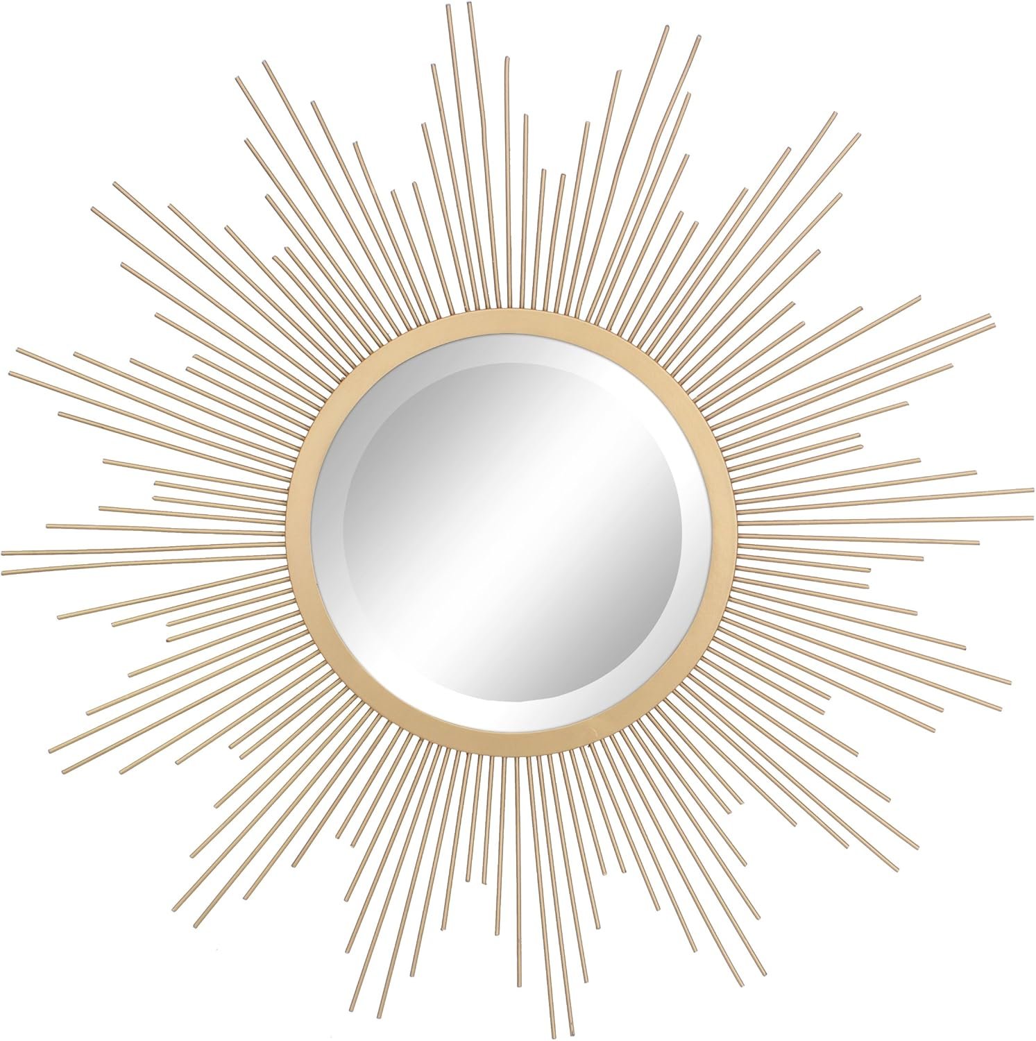 Stonebriar Round 23″ Antique Gold Metal Starburst Hanging Wall Mirror with Attached Mounting Bracket, Decorative Decor for the Living Room, Bedroom, Bathroom, Hallway, and Entryway