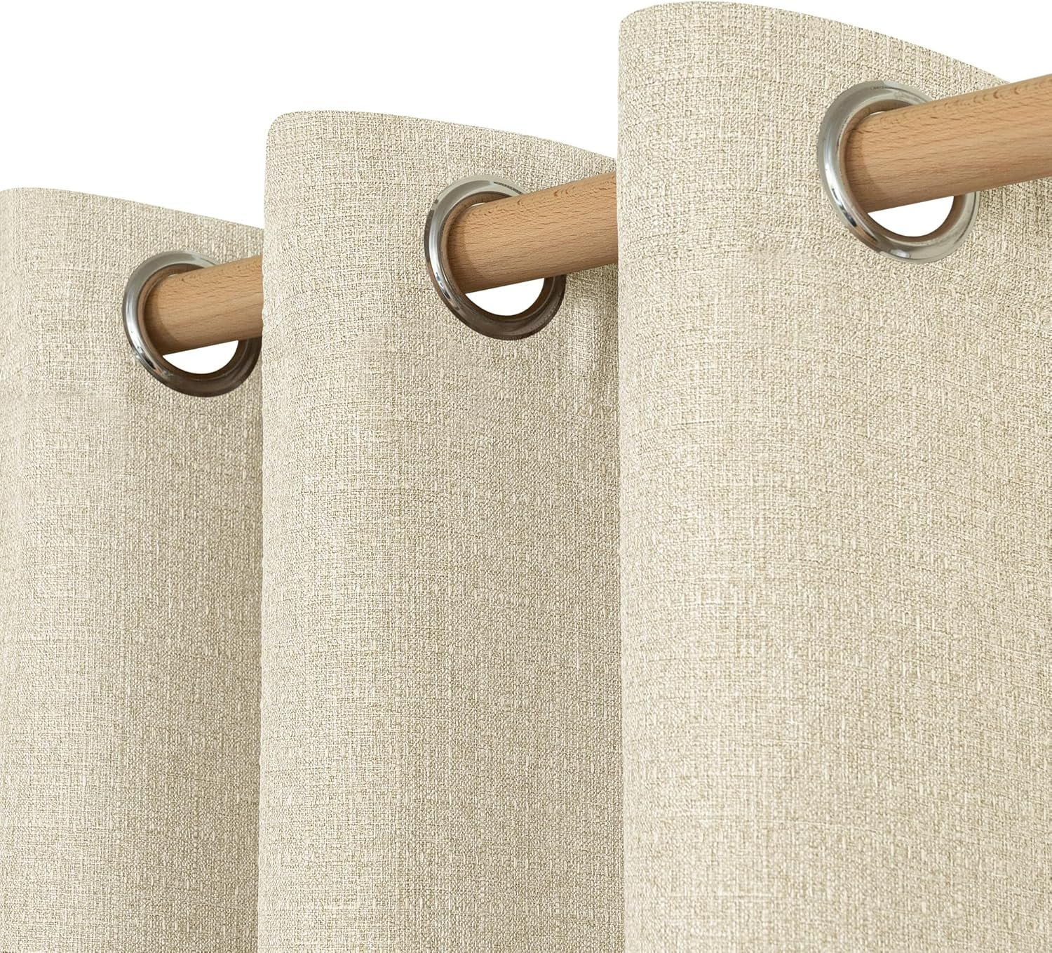 LAMIT Linen Curtains 84 inch Length 2 Panels, Grommet Thick Soft Light Filtering Curtains Privacy Living Room Window Drapes for Bedroom/Farmhouse, W52 x L84, Natural Beige
