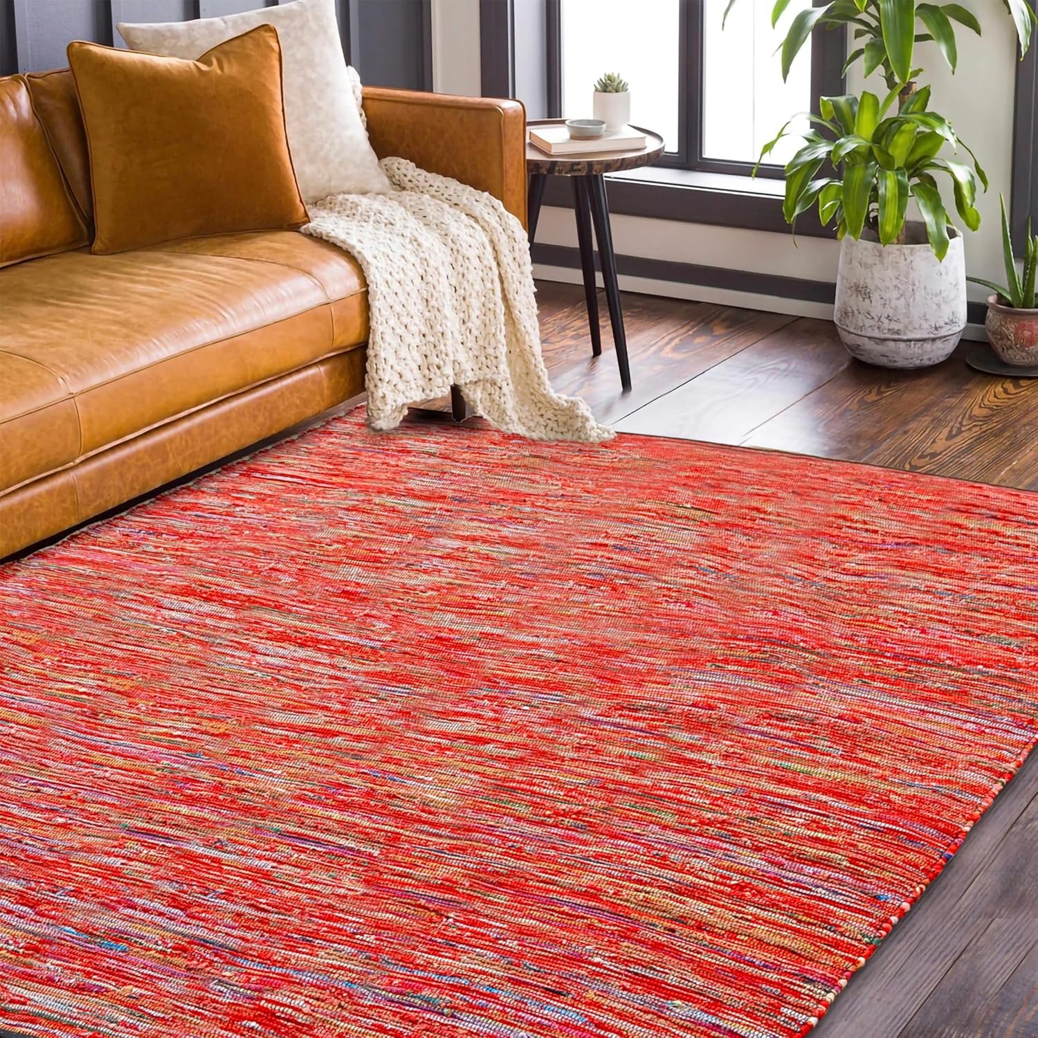 Ramanta Home Cotton Multi Color Chindi Hand Woven Rugs – 8×10 Feet Rectangle Hand Braided Bohemian Colorful Area Rug – Recycled Braided Chindi Rugs- Biodegradable Area Rugs Size 96×120 inch.