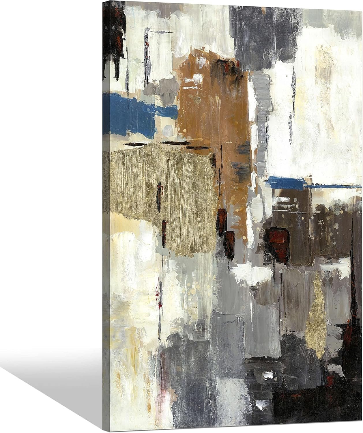 Abstract Textured Painting Canvas Art: Modern Hand Painted Color Block Artwork Picture Neutral Home Office Wall Decor Contemporary Living Room Bedroom Bathroom Wall Decoration 24×16 Inch