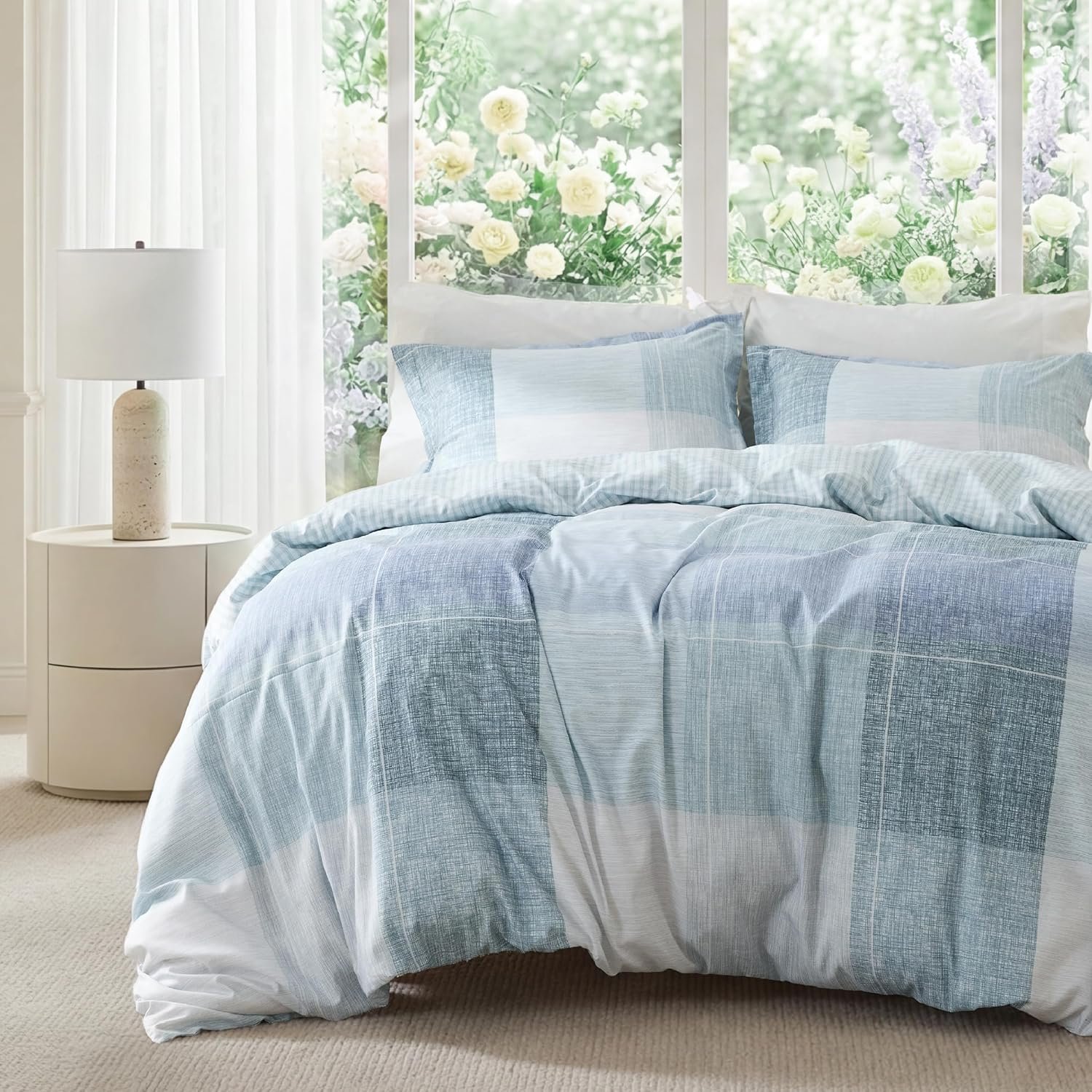 Bedsure Duvet Cover King Size – Gingham Reversible Buffalo Plaid Duvet Cover Set with Zipper Closure, 3 Pieces Blue Bedding Set with 8 Corner Ties and 2 Pillow Shams 20″x36″