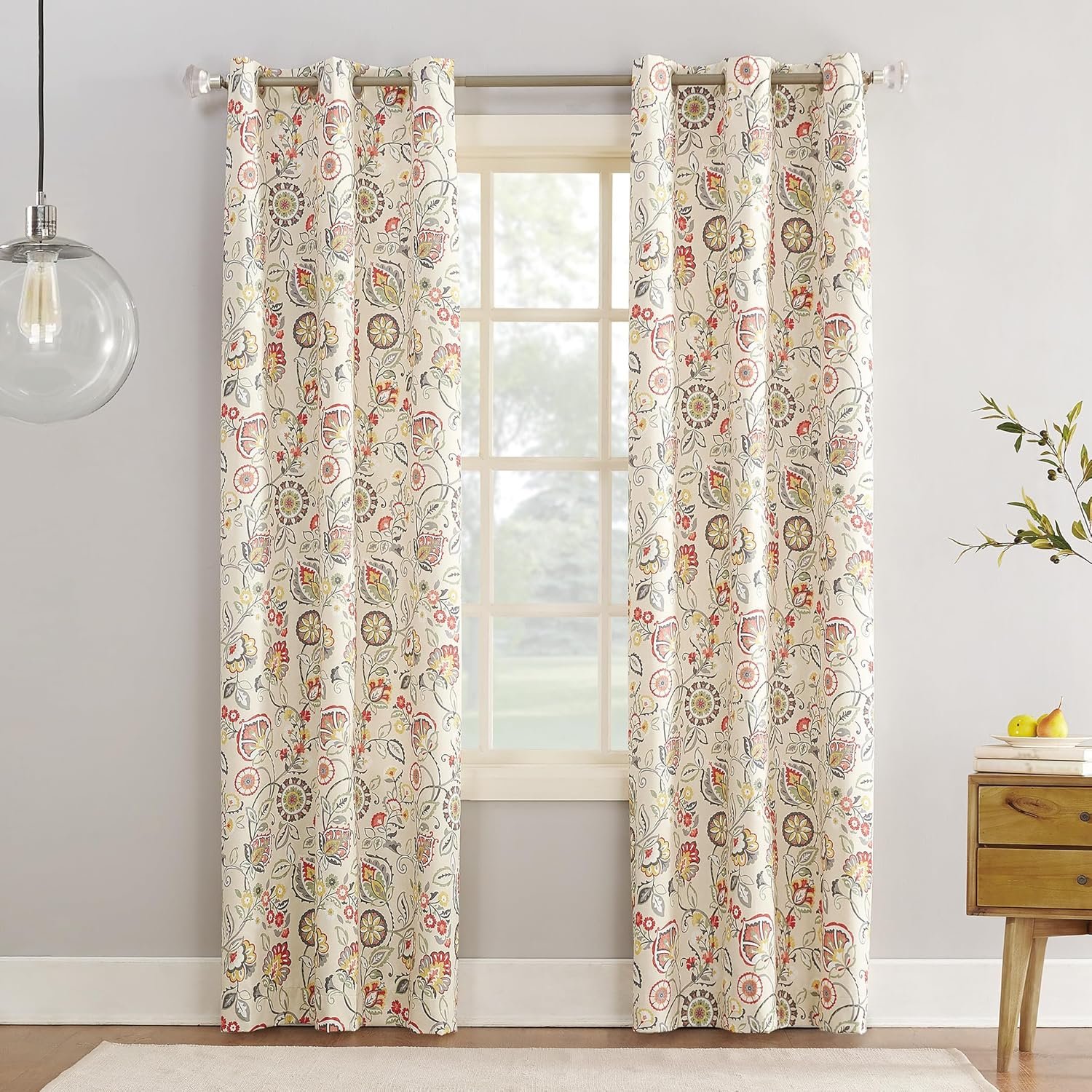 Sun Zero Jorah Botanical Print Thermal Insulated Energy Efficient Grommet Curtain Panel, 40″ x 84″, Linen