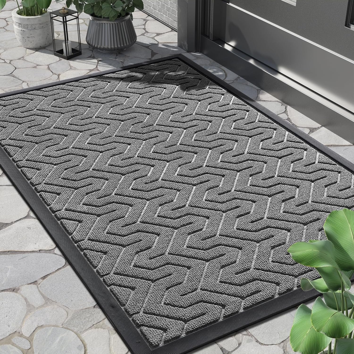 Yimobra Front Door Mat Outside Entrance 29.5×17, Waterproof Heavy Duty Outdoor Mats for Front Door, Non Slip Rubber Entry Mat for Garage Patio Indoor, Grey