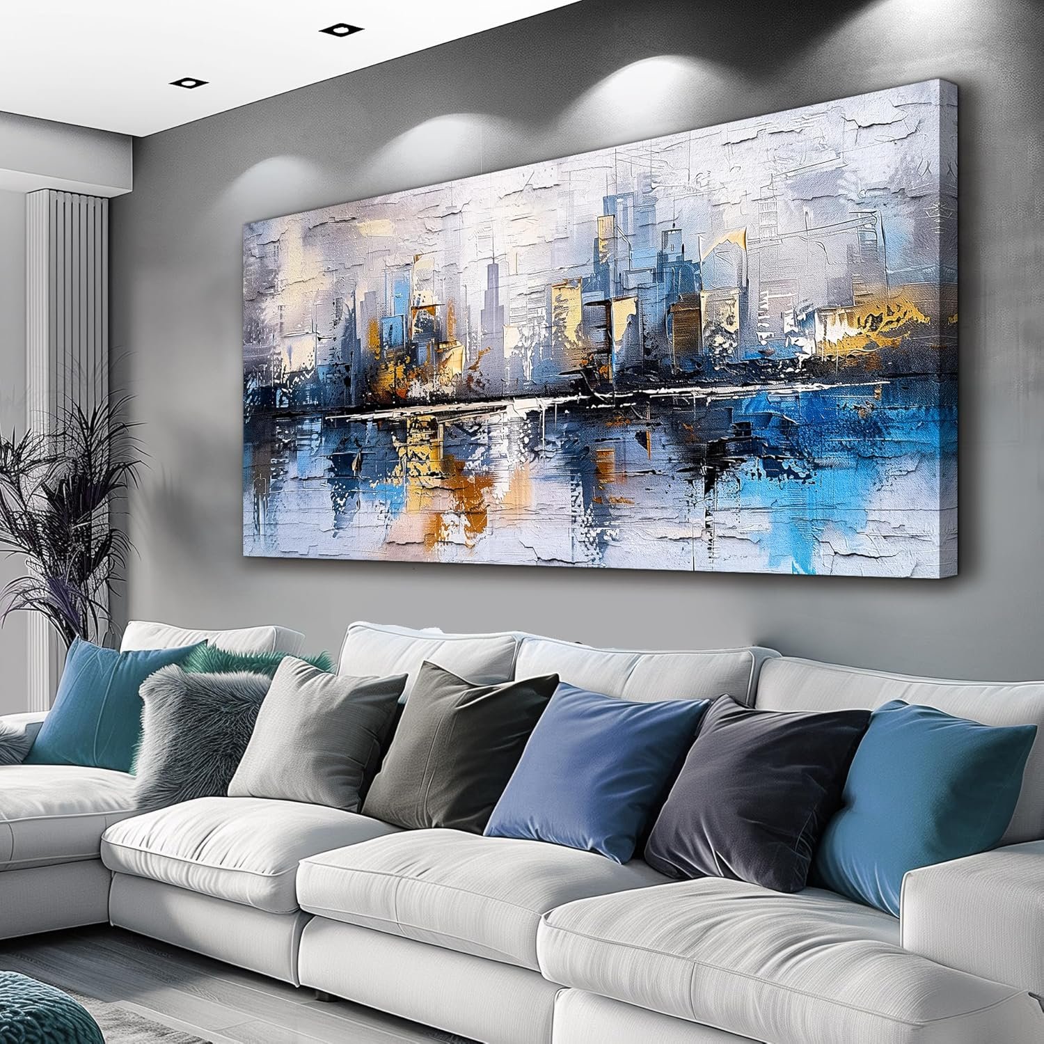KELIYUAN Canvas Wall Art For Living Room Bedroom Wall Decor Modern Home Decoration Office Pictures Abstract City Landscape Paintings Room Dining room Hallway Mural Decor Ready To Hang 20×40 Inches