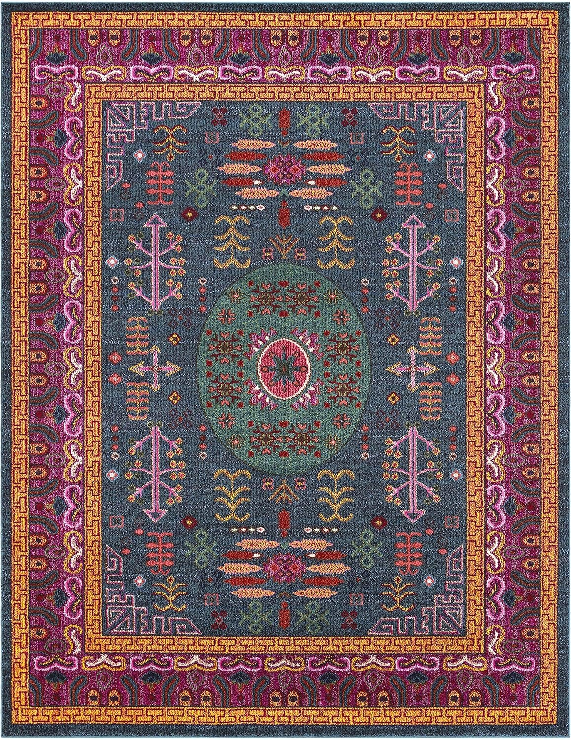 Hauteloom Hadrian Bohemian Southwestern Colorful Area Rug – Traditional Tribal Aztec Carpet for Living Room, Bedroom, Dining Room – Pink, Magenta, Green, Orange, Purple – 5’3″ x 7’3″ (5×7)