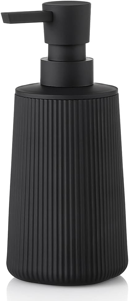 Small Soap Dispenser for Bathroom and Kitchen, Modern Farmhouse Striped Style Plastic Hand Soap Dish Soap Dispenser with Pump Matte Black