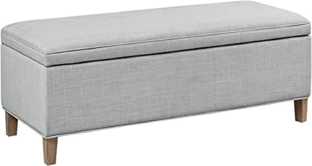 Martha Stewart Caymus Rectangular Storage Ottoman Bench, Upholstered Textured Fabric, Soft Hinge, Pipped Edges with Solid Wood Legs, Accent Furniture for Bedroom Décor, Easy to Assemble – Light Grey