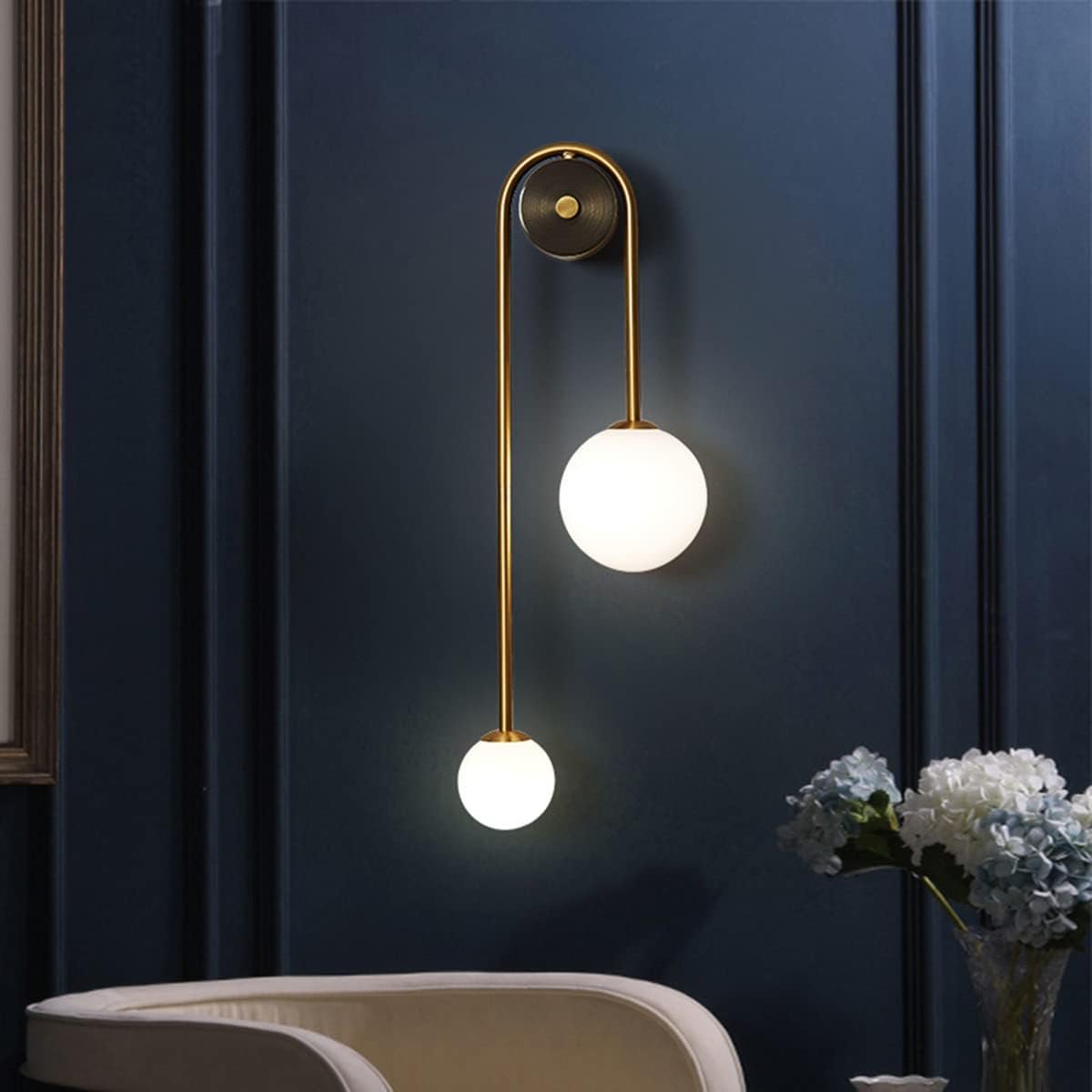 Modern Gold Wall Sconce Mid Century Gold Wall Lamp U-Shape Linear Wall Light with Milk Glass Shade Wall Lamp for Bedside Dining Room Bathroom