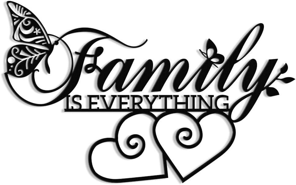 XORT Family Sign Metal Wall Decor, Family is Everything Sign for Living Room, Bedroom Wall Hanging Decor, Black, 16 x 10 Inch