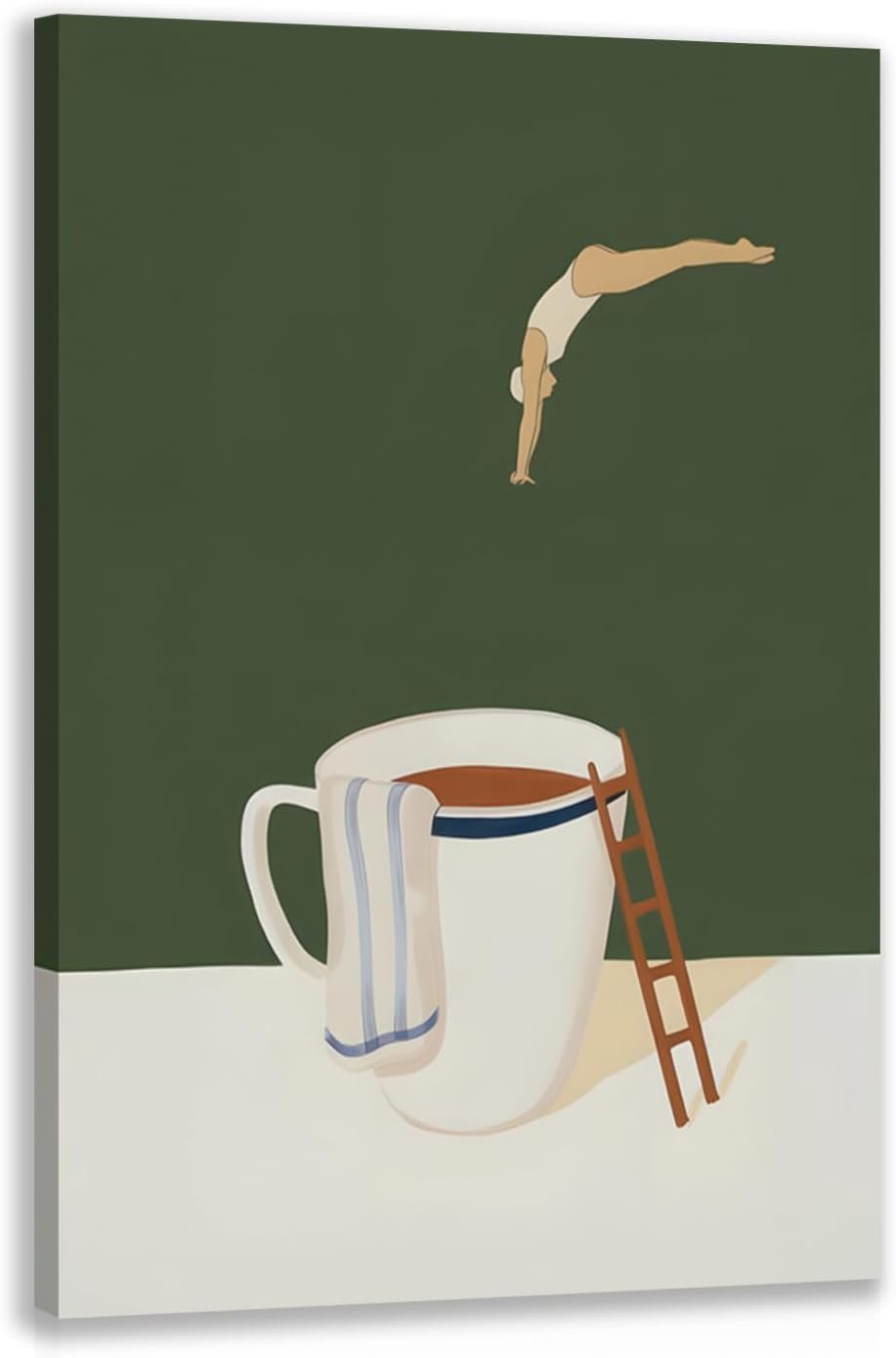 Cyebmo Modern Coffee Wall Art, Funny Diver Wall Decor, Vintage Kitchen Wall Decor, Minimalist Cafe Wrapped Canvas Painting, Green Abstract Espresso Artwork for Kitchen Cafe Coffee Bar 12×16 Inch