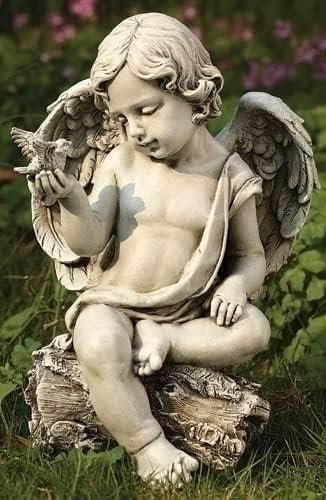 Joseph’s Studio by Roman, 12″ H Cherub with Dove Garden Statue, Outdoor Decor, Garden Accents,
