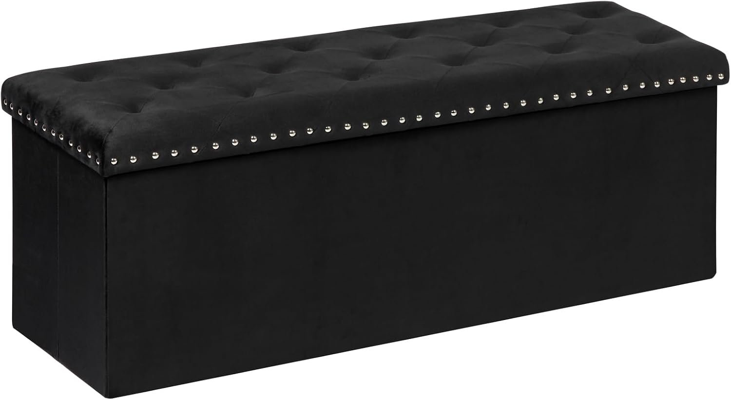 PINPLUS Black Storage Ottoman Bench for Bedroom, Folding Velvet Chest with Benches Foot Rest Stool, Large Long Shoes Chest for Bedroom, Living Room, 43.3″x15.7″x15.7″